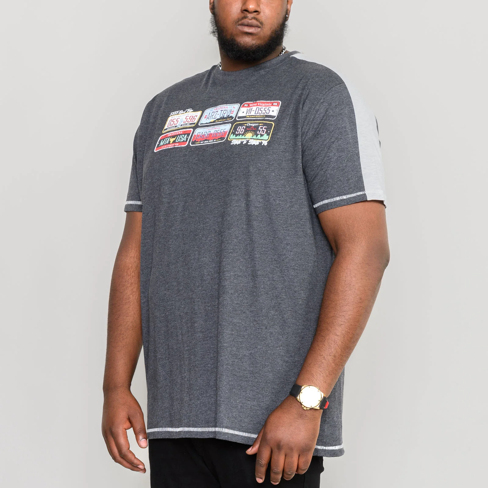 Duke D555 Mens Soho Big & Tall Number Plate Printed T-Shirt - Grey - Image 2