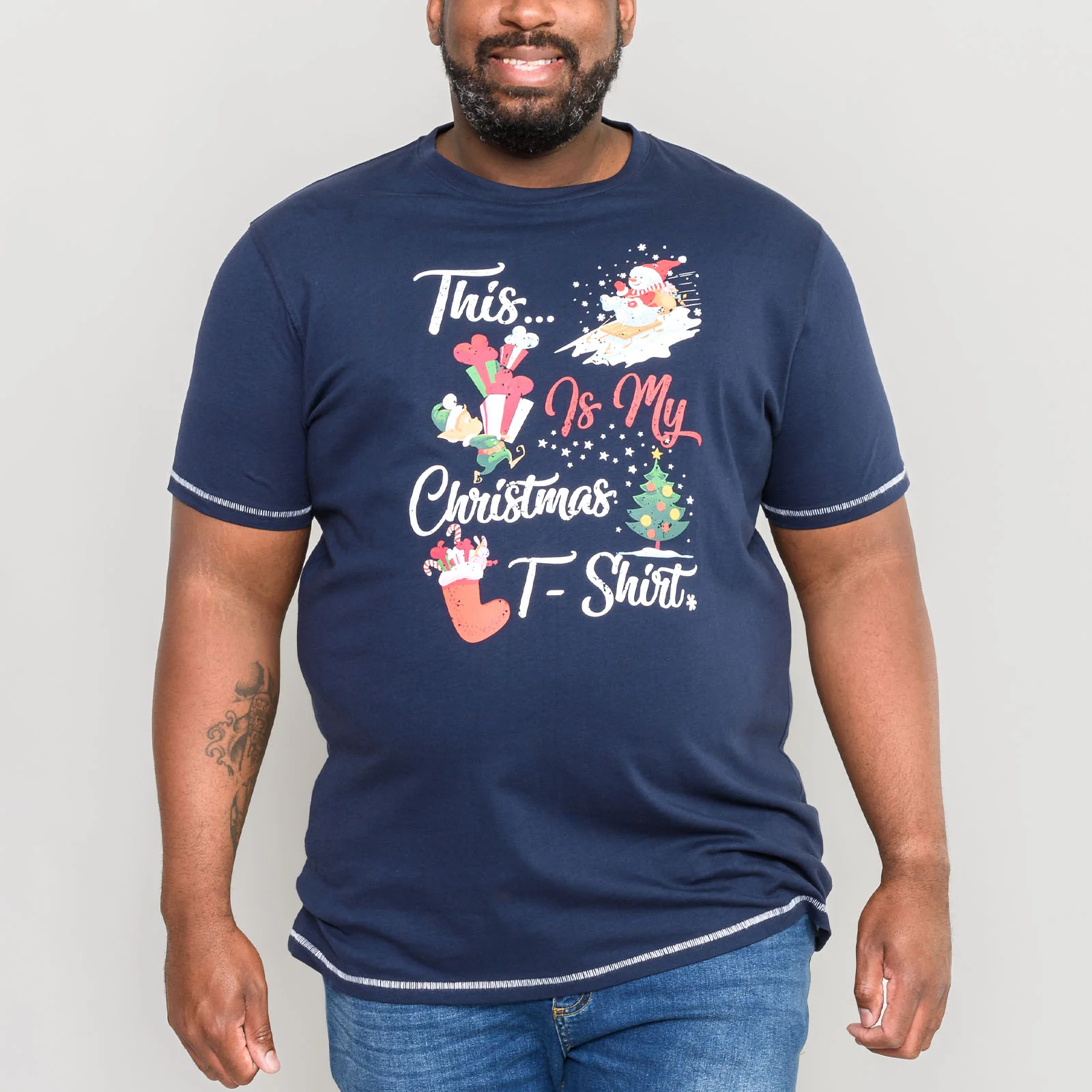 Duke D555 Mens Yule Big & Tall Christmas Printed T-Shirt - Navy - Image 2