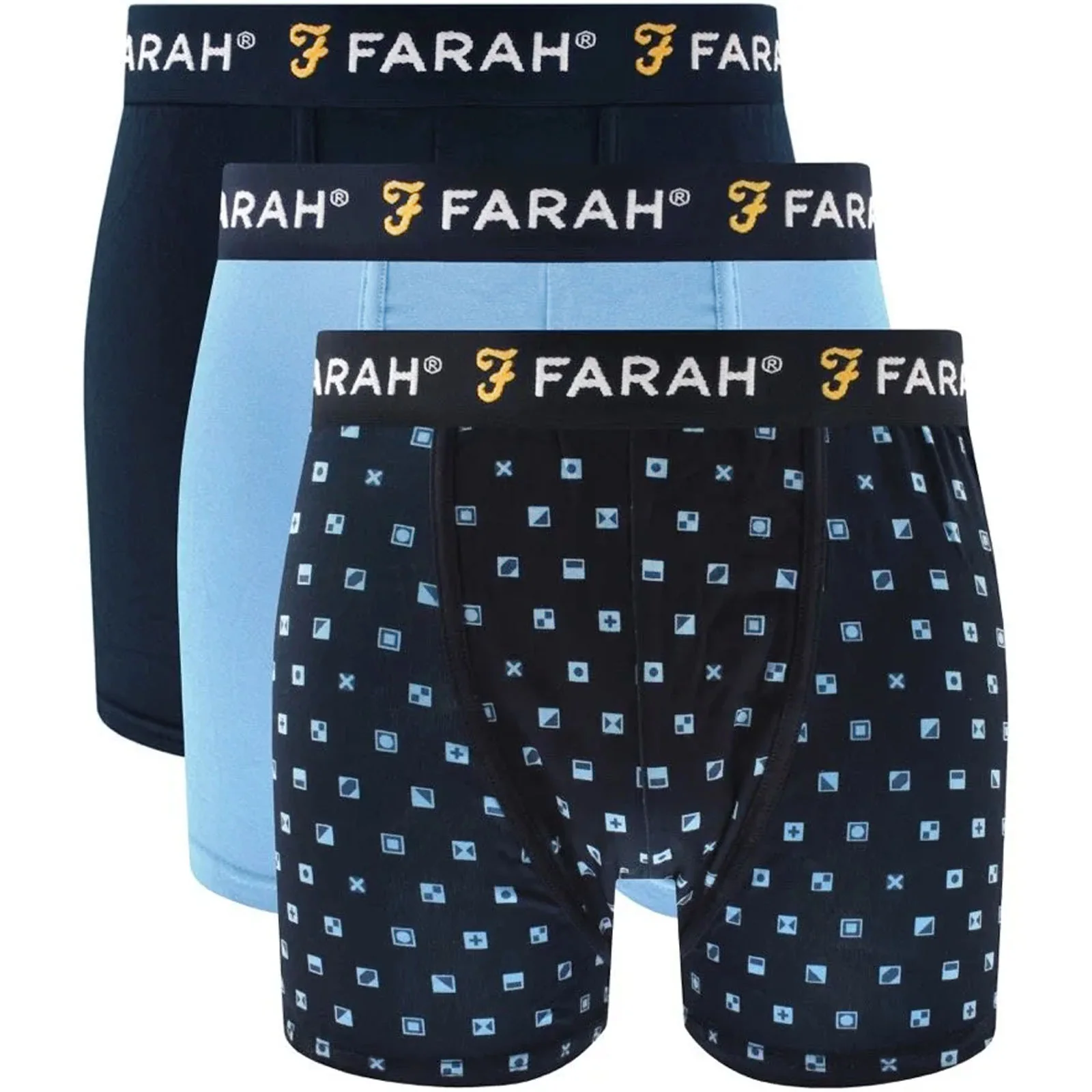 Farah Mens Hannu 3 Pack Elasticated Boxer Shorts - Blue Multi