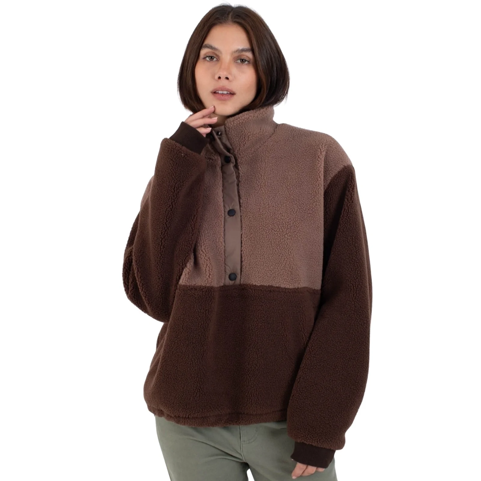 Hurley Womens Comfort High Pile Button Up Half Zip Fleece - Image 3