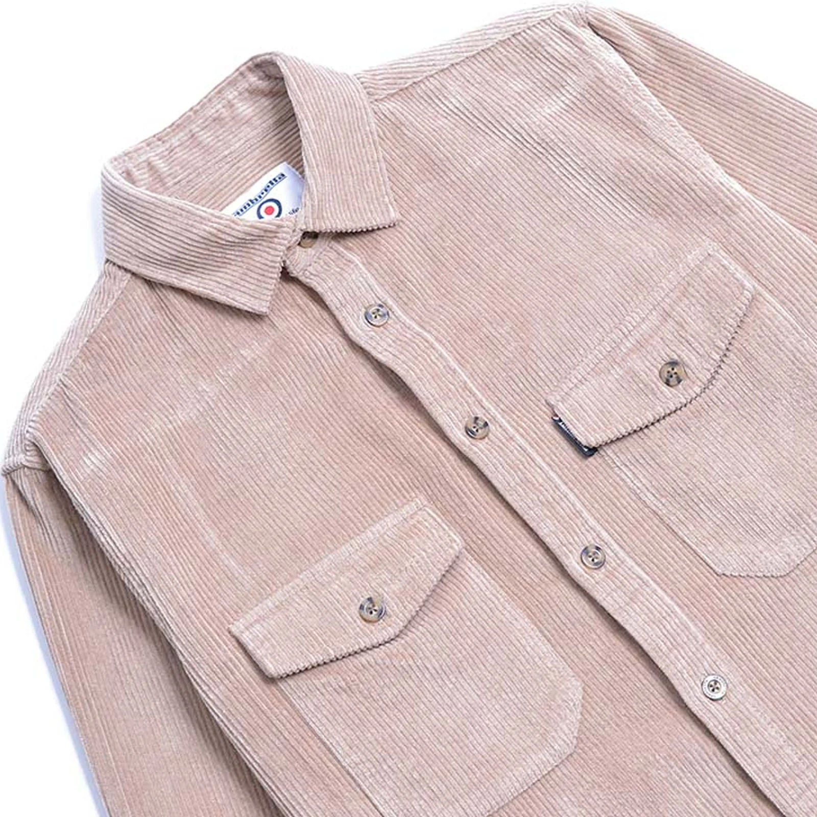 Lambretta Mens Cord Long Sleeve Corduroy Overshirt - Beige - Image 2