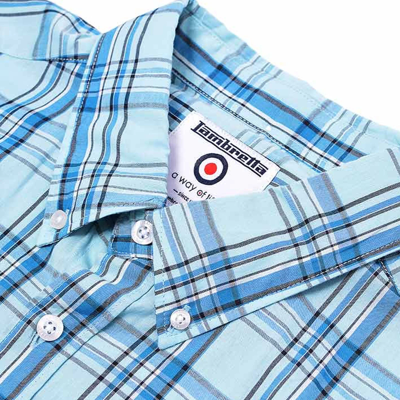 Lambretta Mens Cotton Check Shirt - Arctic/Blue - Image 2