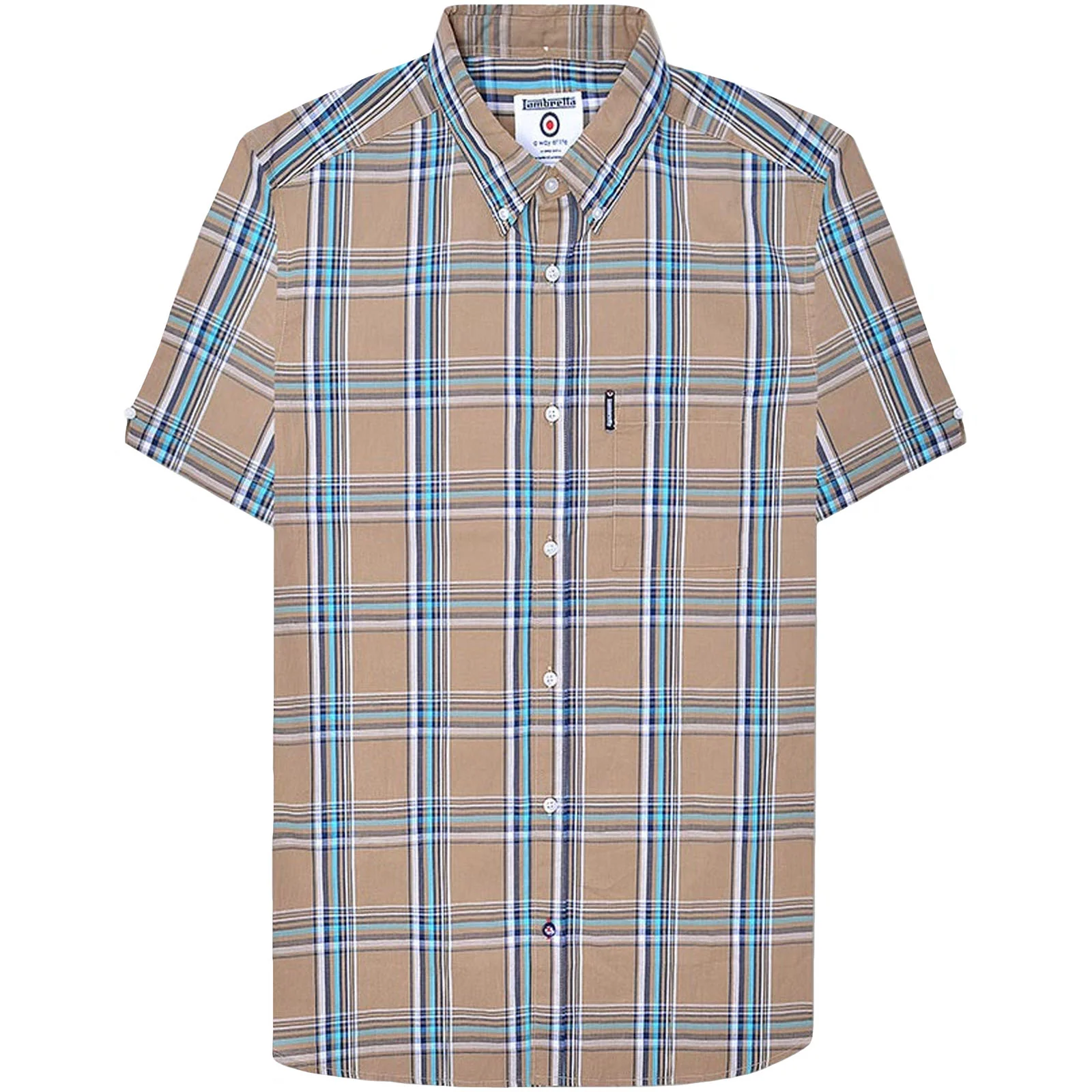 Lambretta Mens Cotton Check Shirt - Khaki/Navy