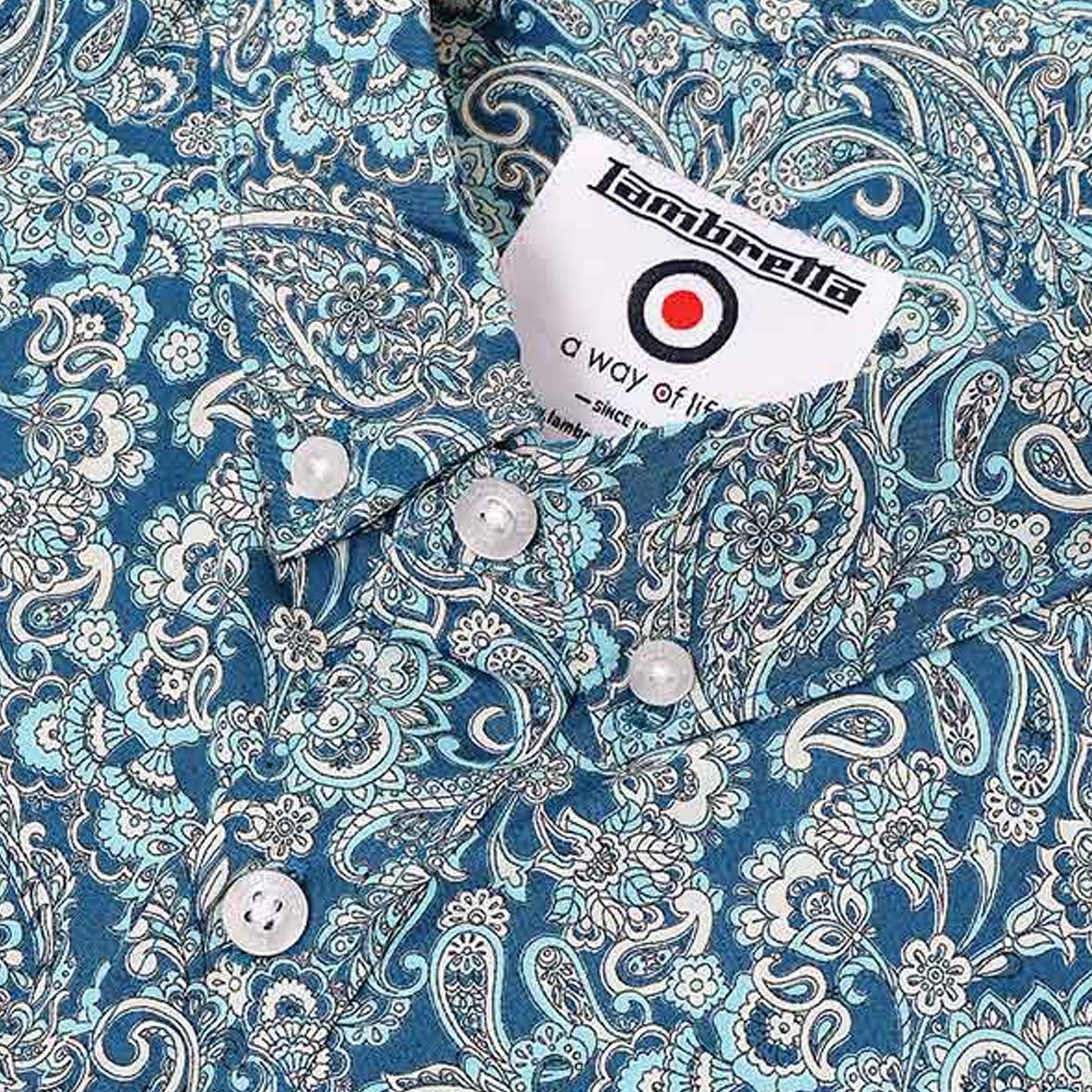 Lambretta Mens Cotton Paisley Shirt - Blue - Image 2