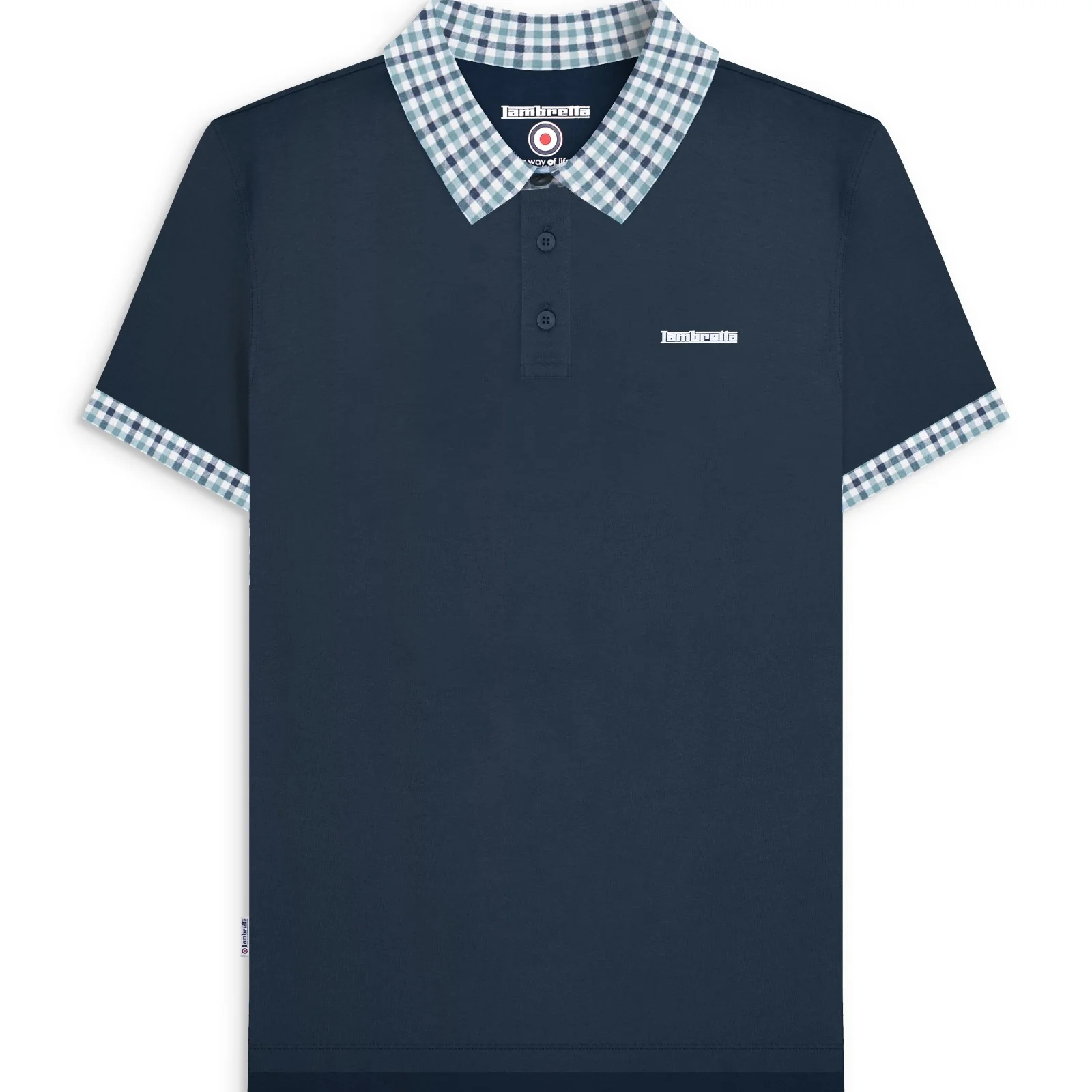 Lambretta Mens Gingham Collar Short Sleeve Polo Shirt - Image 3