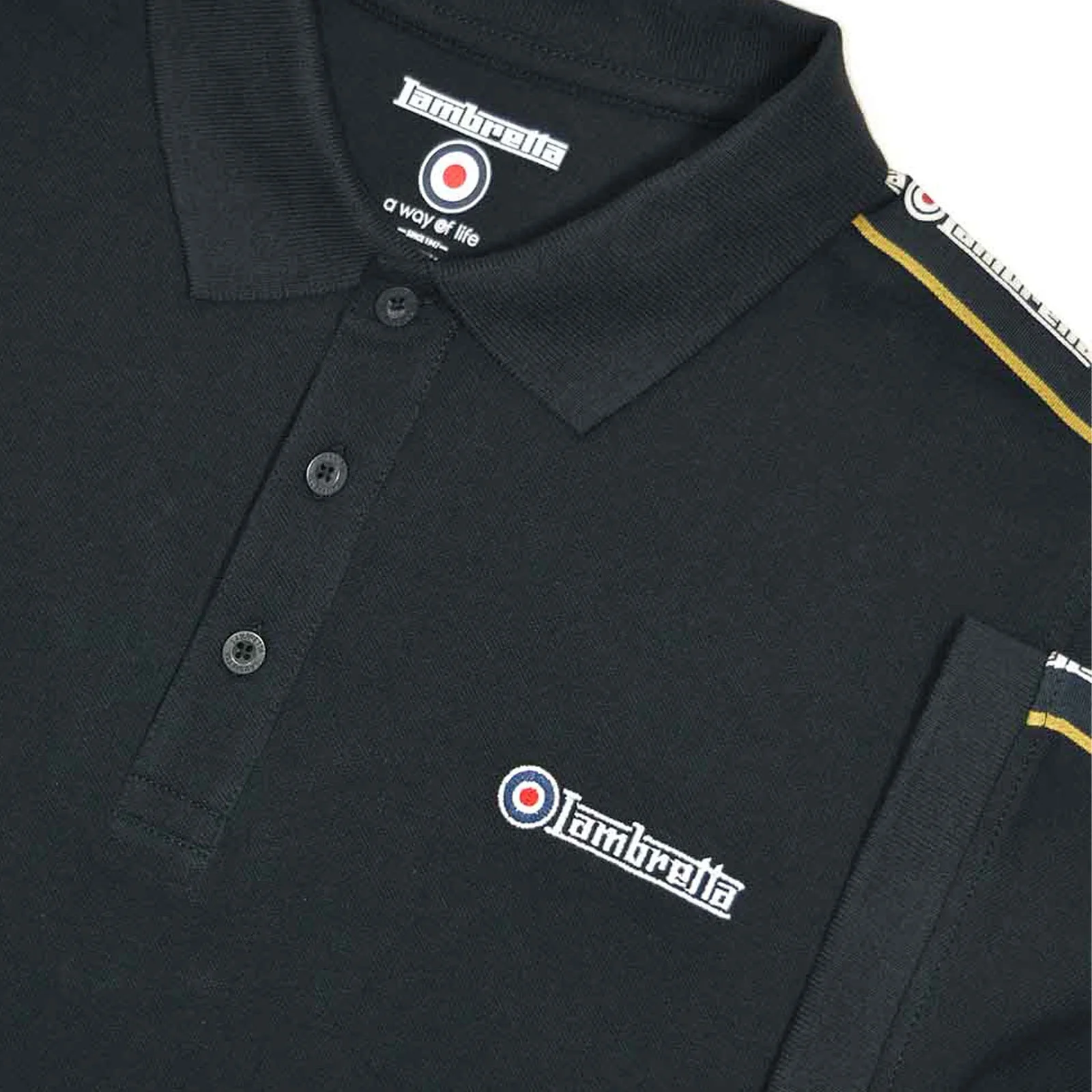 Lambretta Mens Logo Taped Retro Piqued Polo Shirt - Image 5