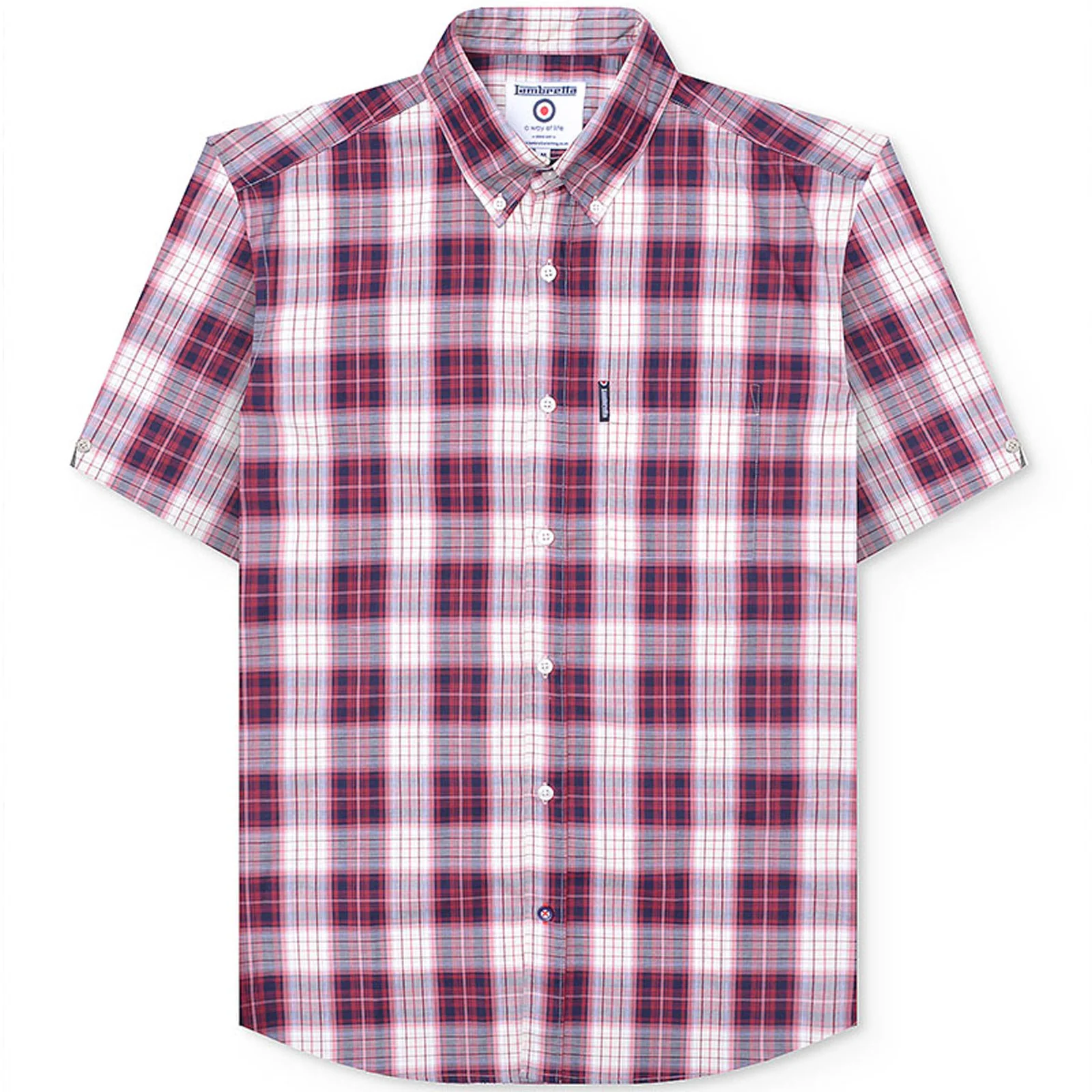 Lambretta Mens Multi Checked Short Sleeve Button Down Shirt - Red