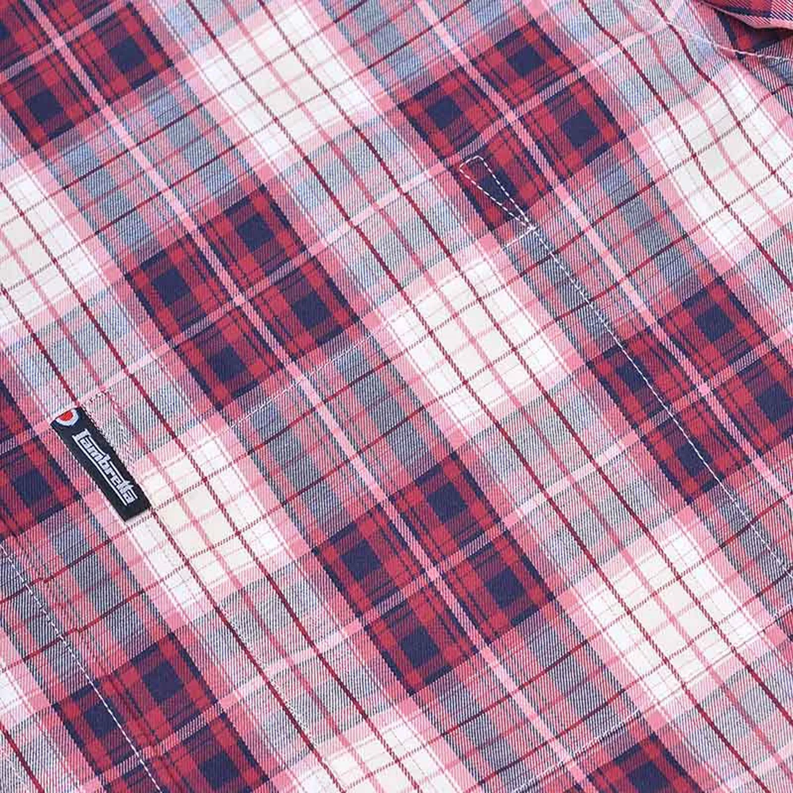Lambretta Mens Multi Checked Short Sleeve Button Down Shirt - Red - Image 4