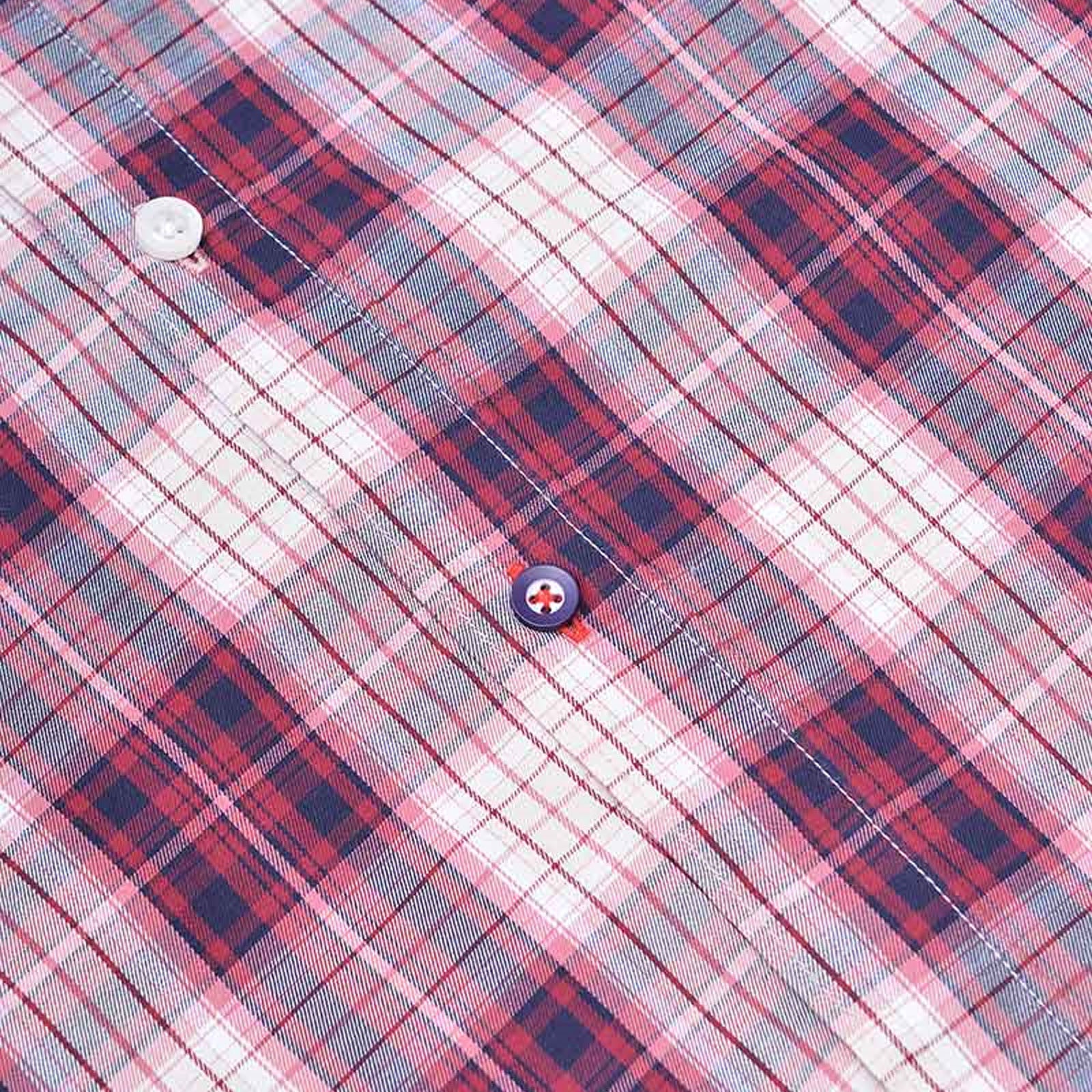 Lambretta Mens Multi Checked Short Sleeve Button Down Shirt - Red - Image 5