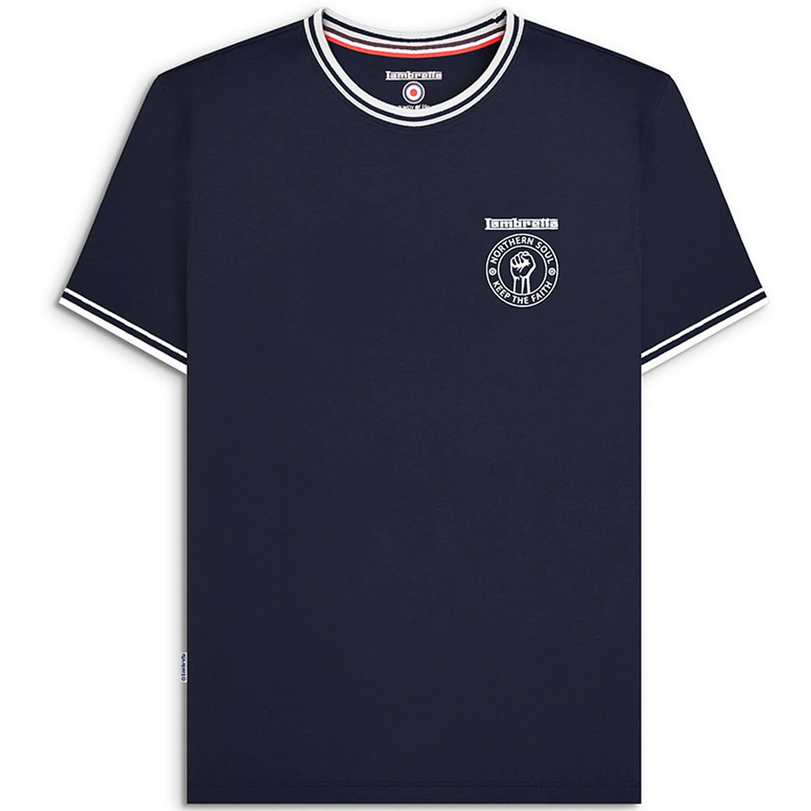 Lambretta Mens Northern Soul Tipped Crew Neck  T-Shirt TeeNavy