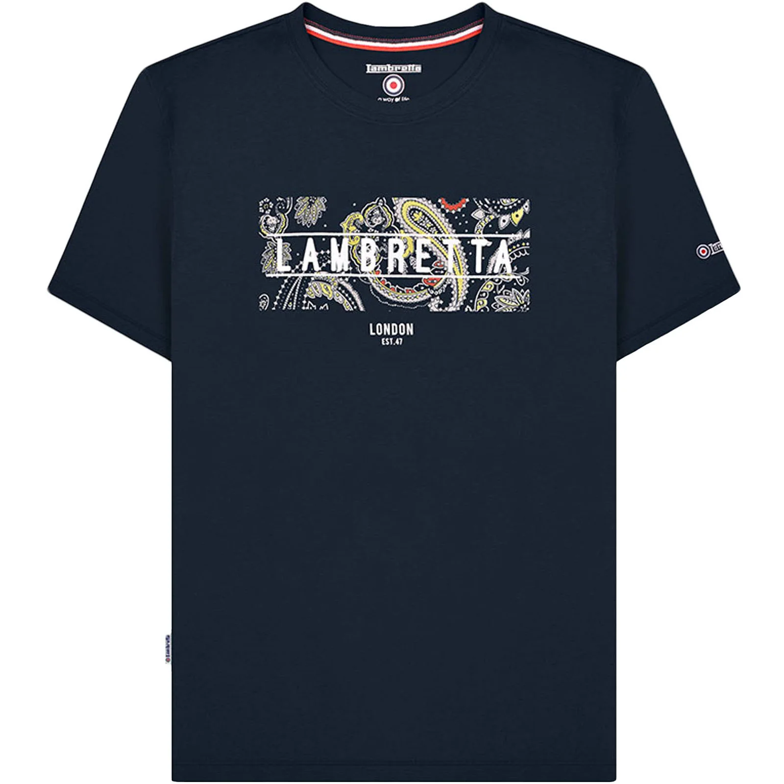 Lambretta Mens Paisley Box Crew Neck Cotton T-Shirt - Image 2