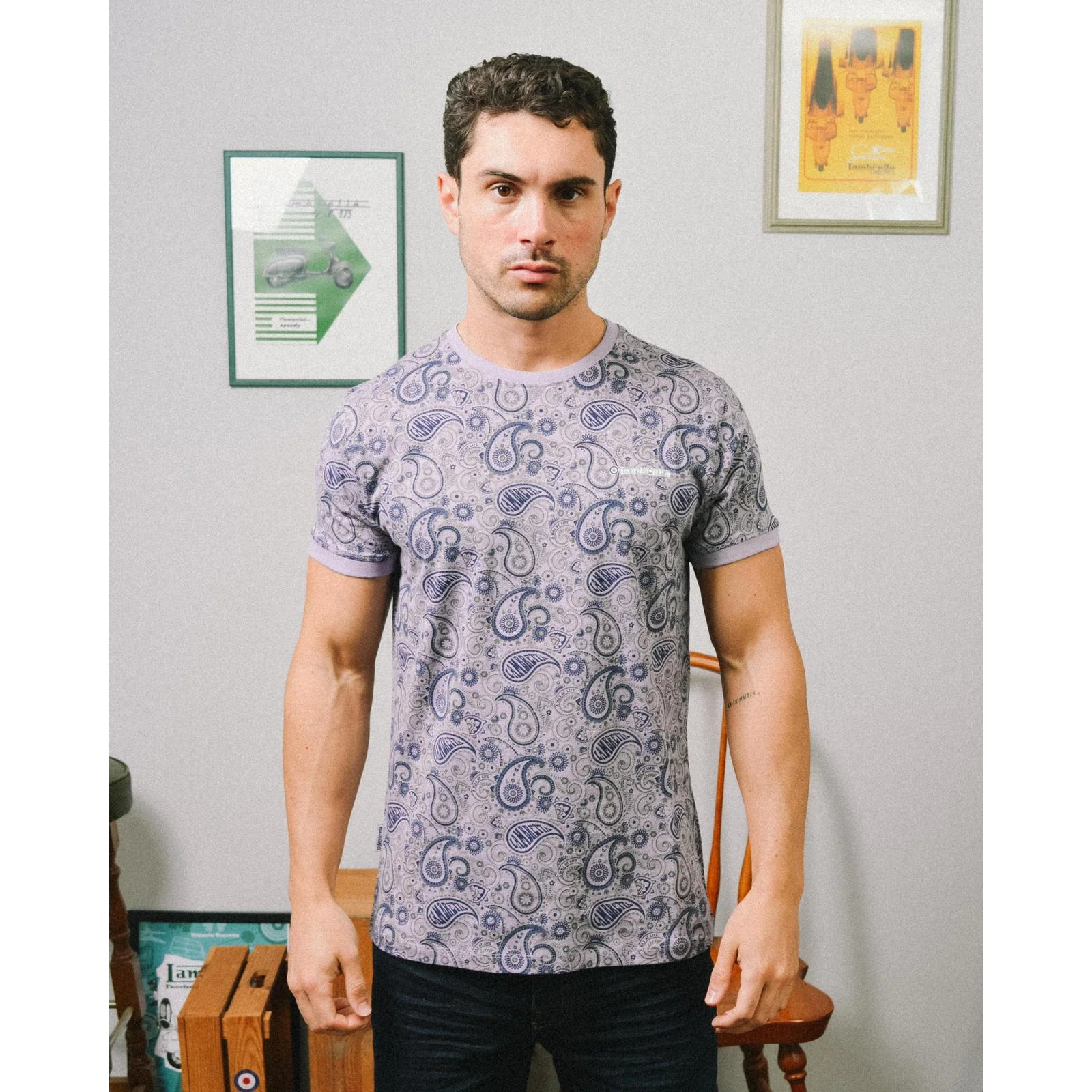 Lambretta Mens Paisley Crew Neck Cotton T-Shirt - Image 16