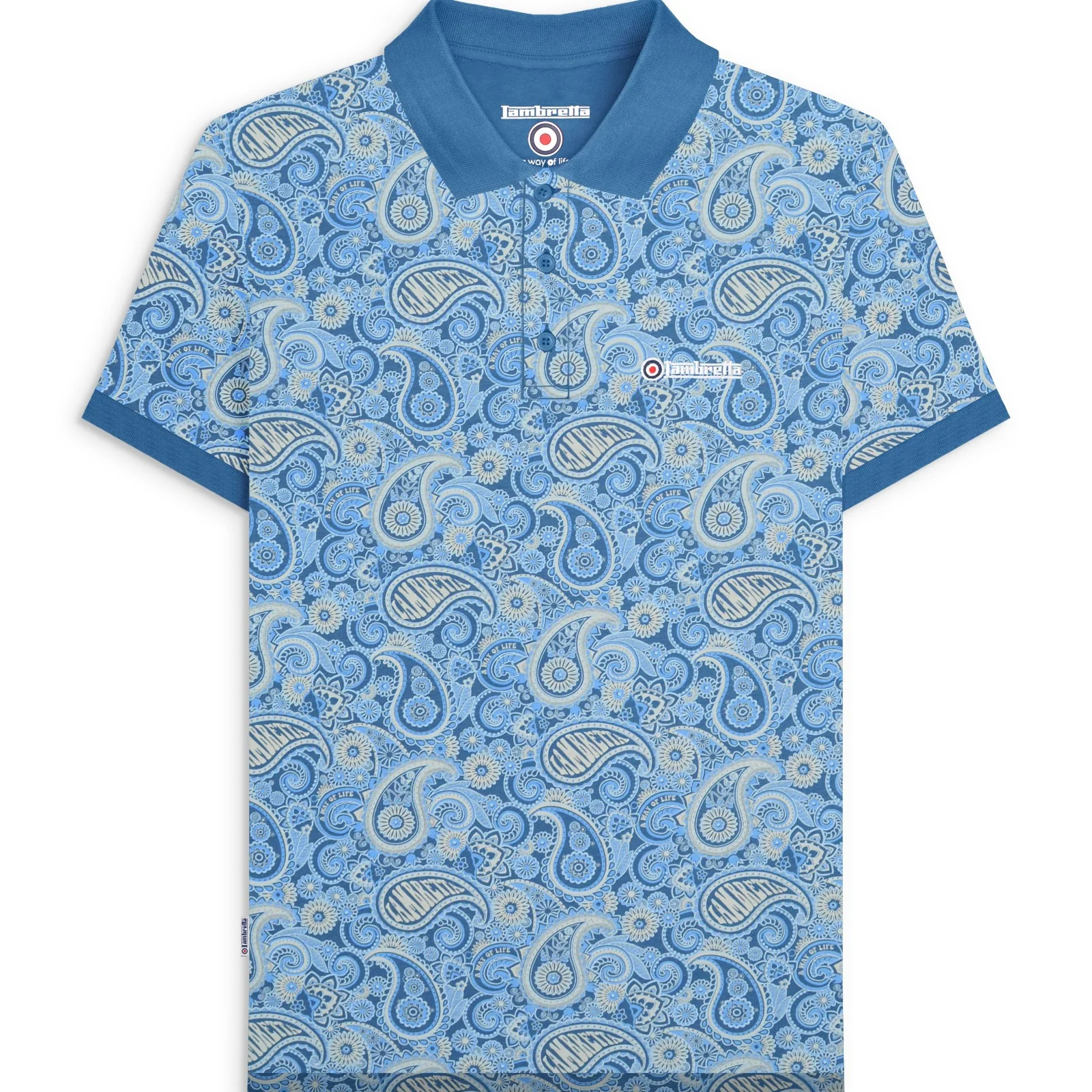 Lambretta Mens Paisley Brand Three Button Retro Polo Shirt Top - Image 16
