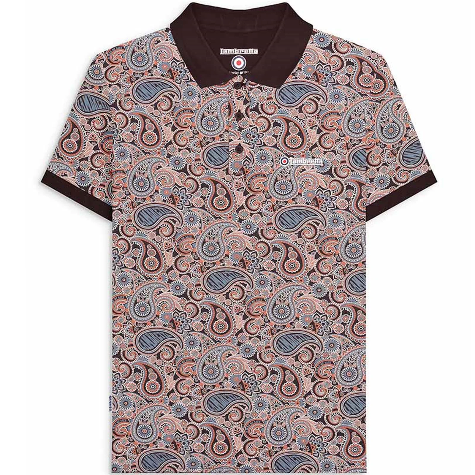 Lambretta Mens Paisley Brand Three Button Retro Polo Shirt Top - Image 5