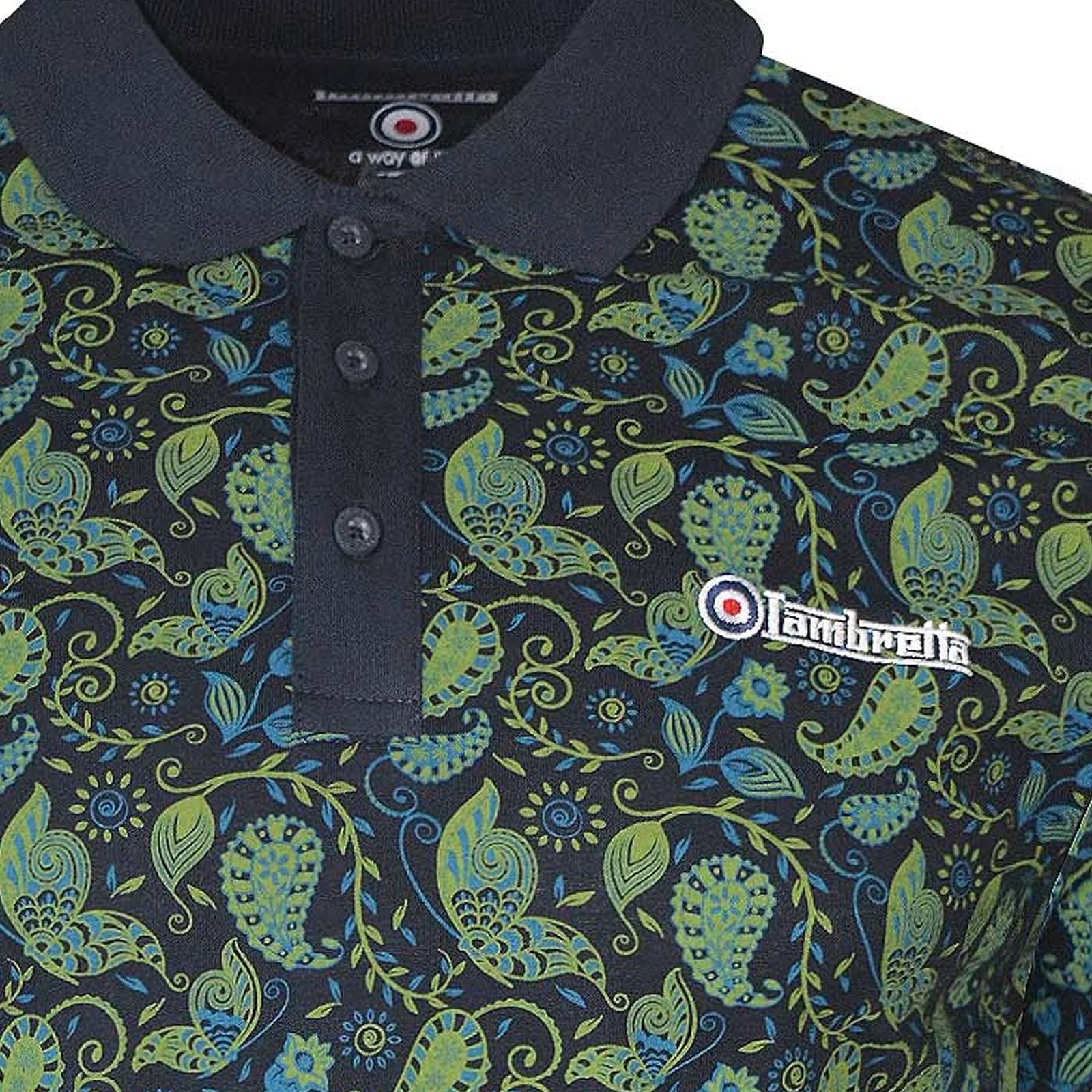 Lambretta Mens Paisley Graphic Retro Polo Shirt - Image 3