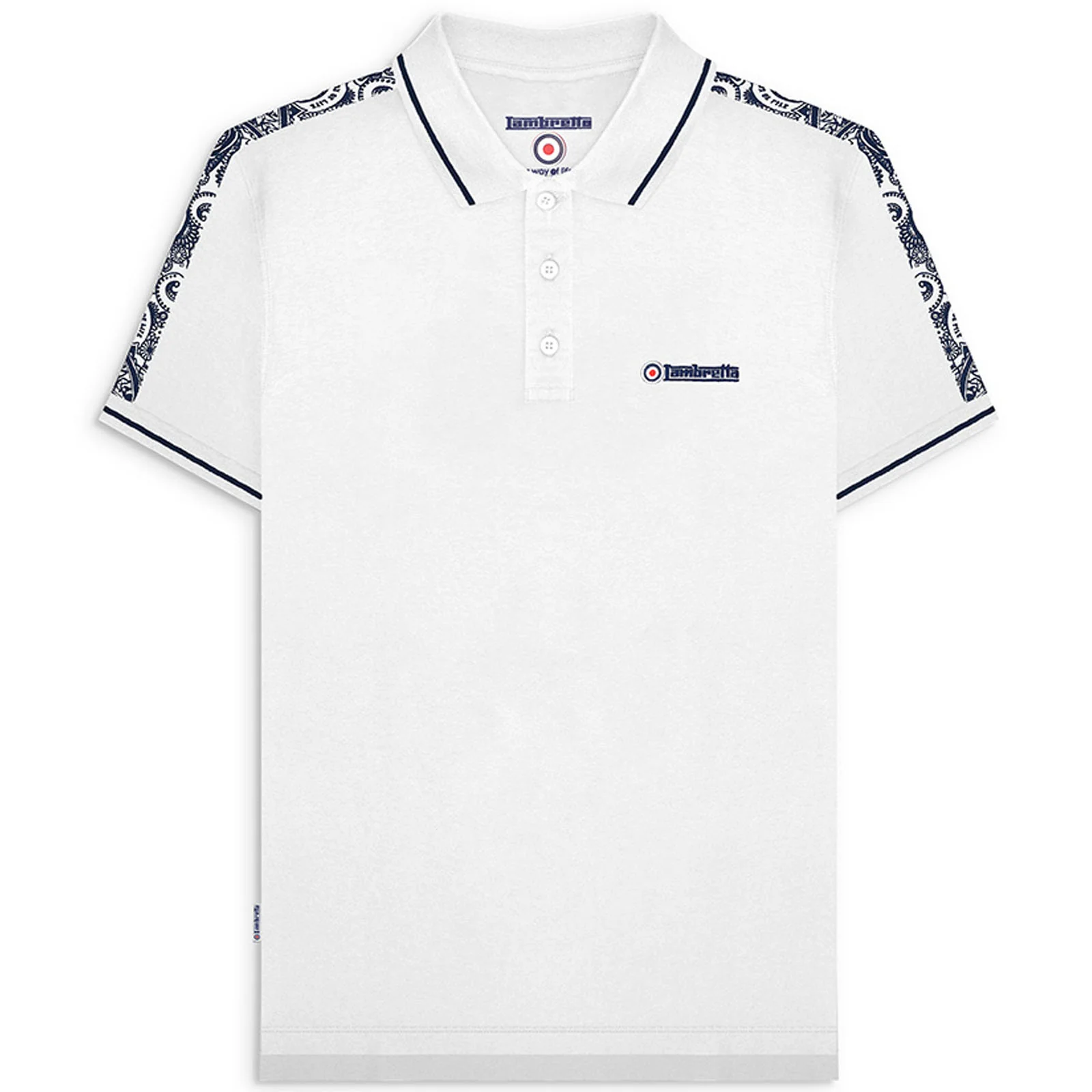 Lambretta Mens Paisley Taped Retro Mod Polo Shirt - Image 3