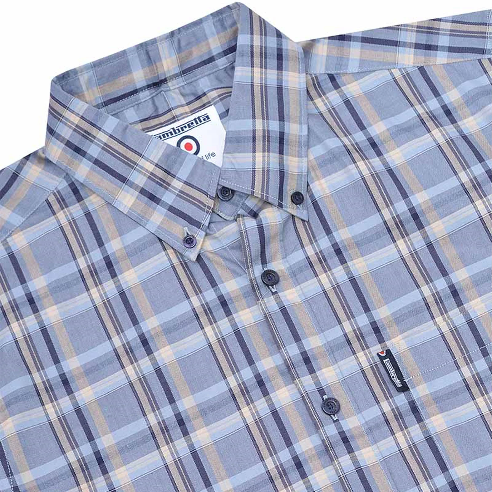 Lambretta Mens Short Sleeve Checked Button Down Shirt - Image 5