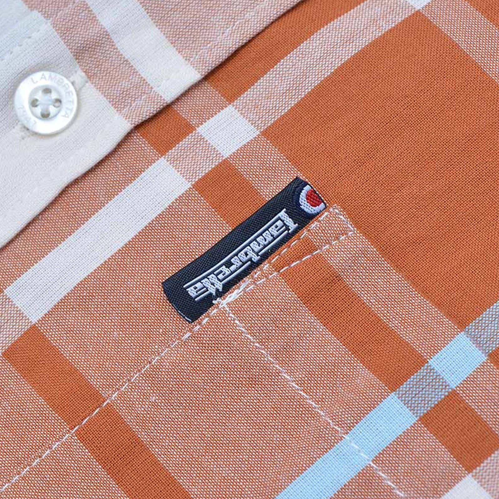 Lambretta Mens Short Sleeve Cotton Check Button Down Collar Shirt - Rust/White - Image 4