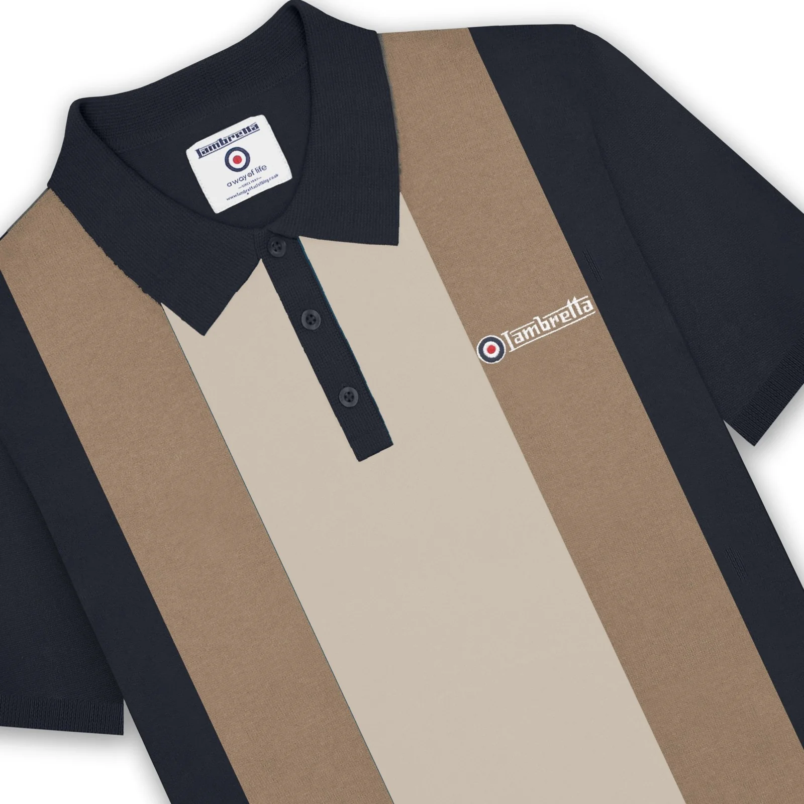 Lambretta Mens Vertical Stripe Knitted Short Sleeve Polo Shirt - Image 3