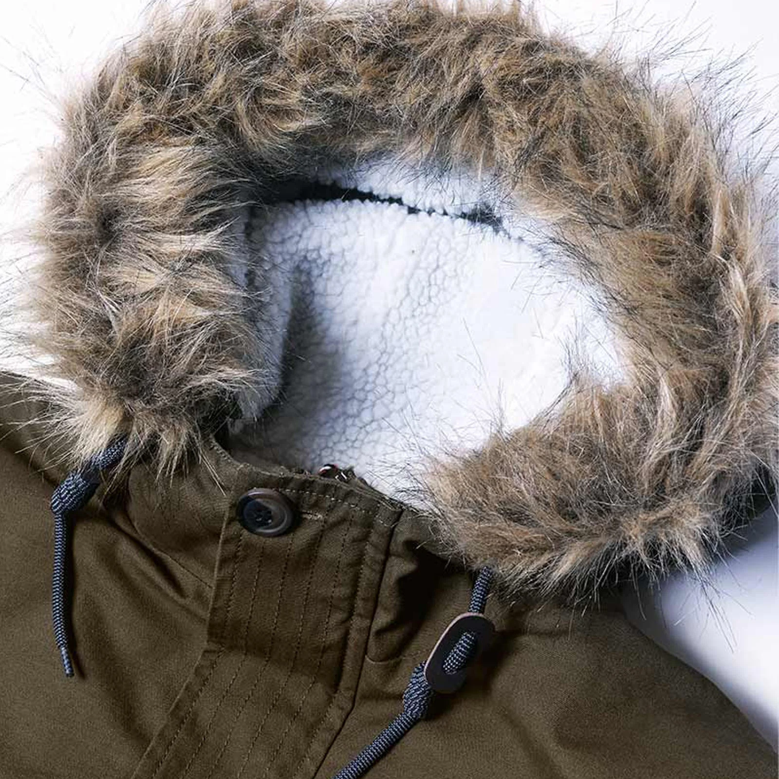 Lambretta Sherpa Lined Faux Fur Hooded Parka Jacket - Khaki - Image 3