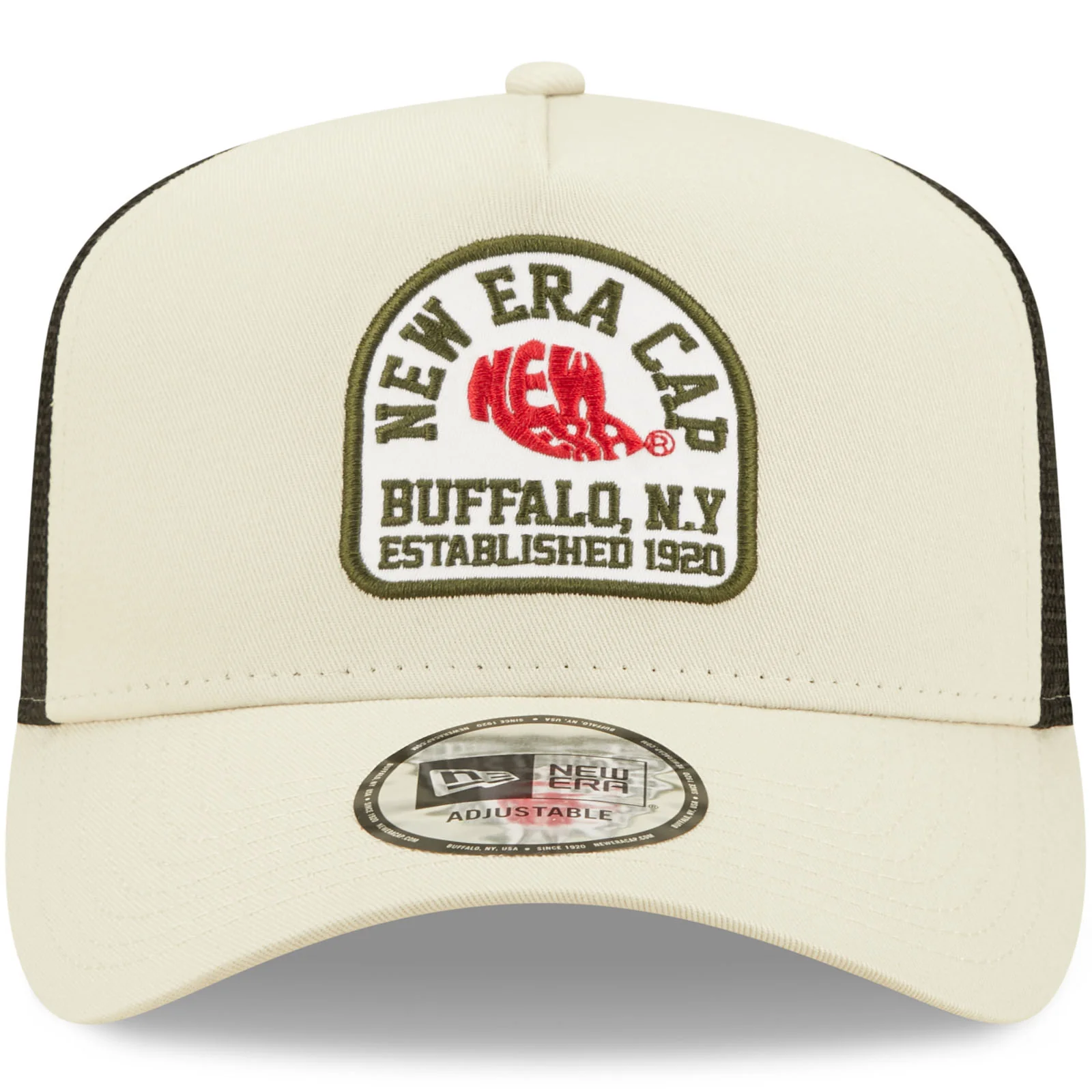 New Era Buffalo N.Y State Patch A-Frame Snapback Trucker Cap - Cream - Image 4
