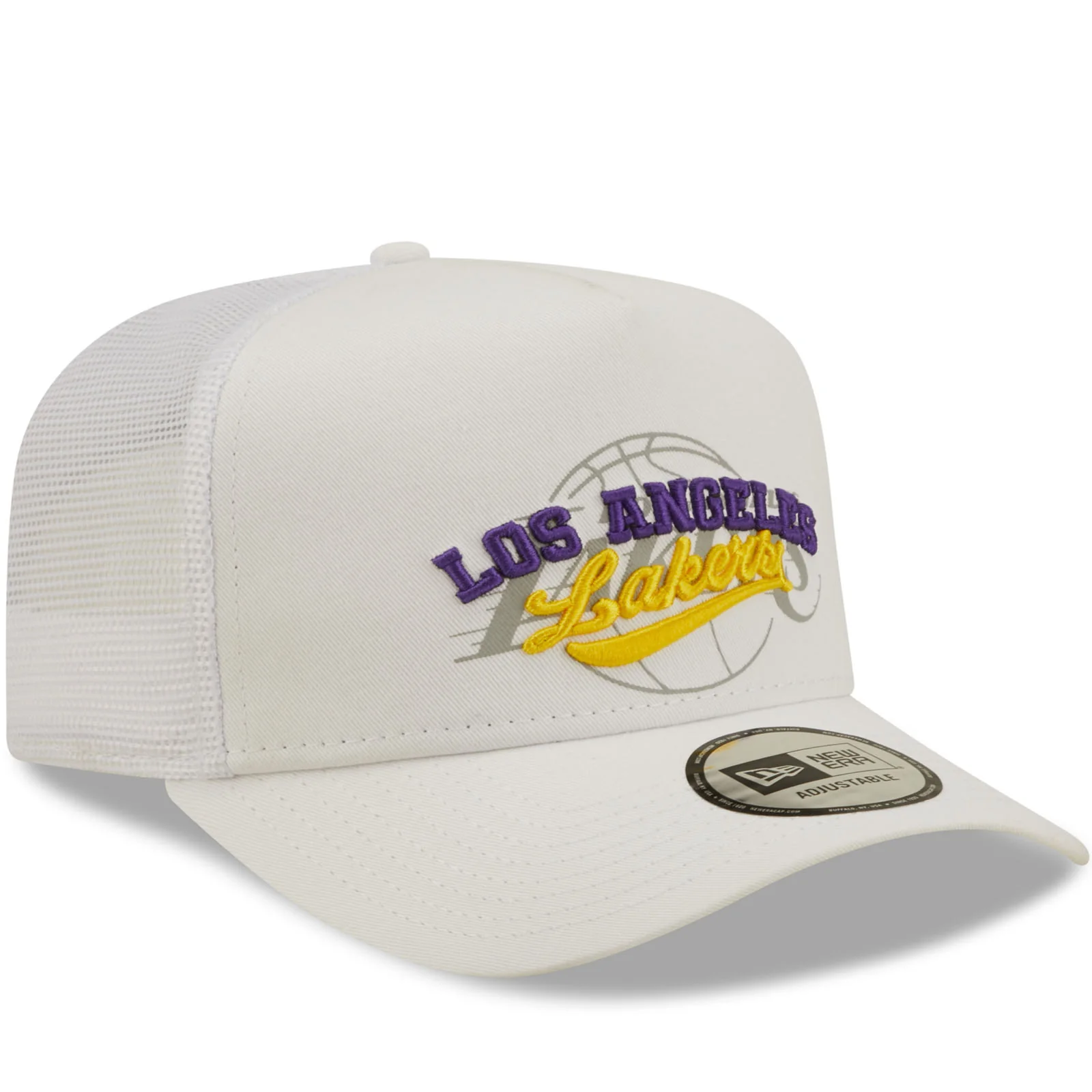New Era LA Lakers Logo Overlay A-Frame Snapback Trucker Cap - White - Image 3