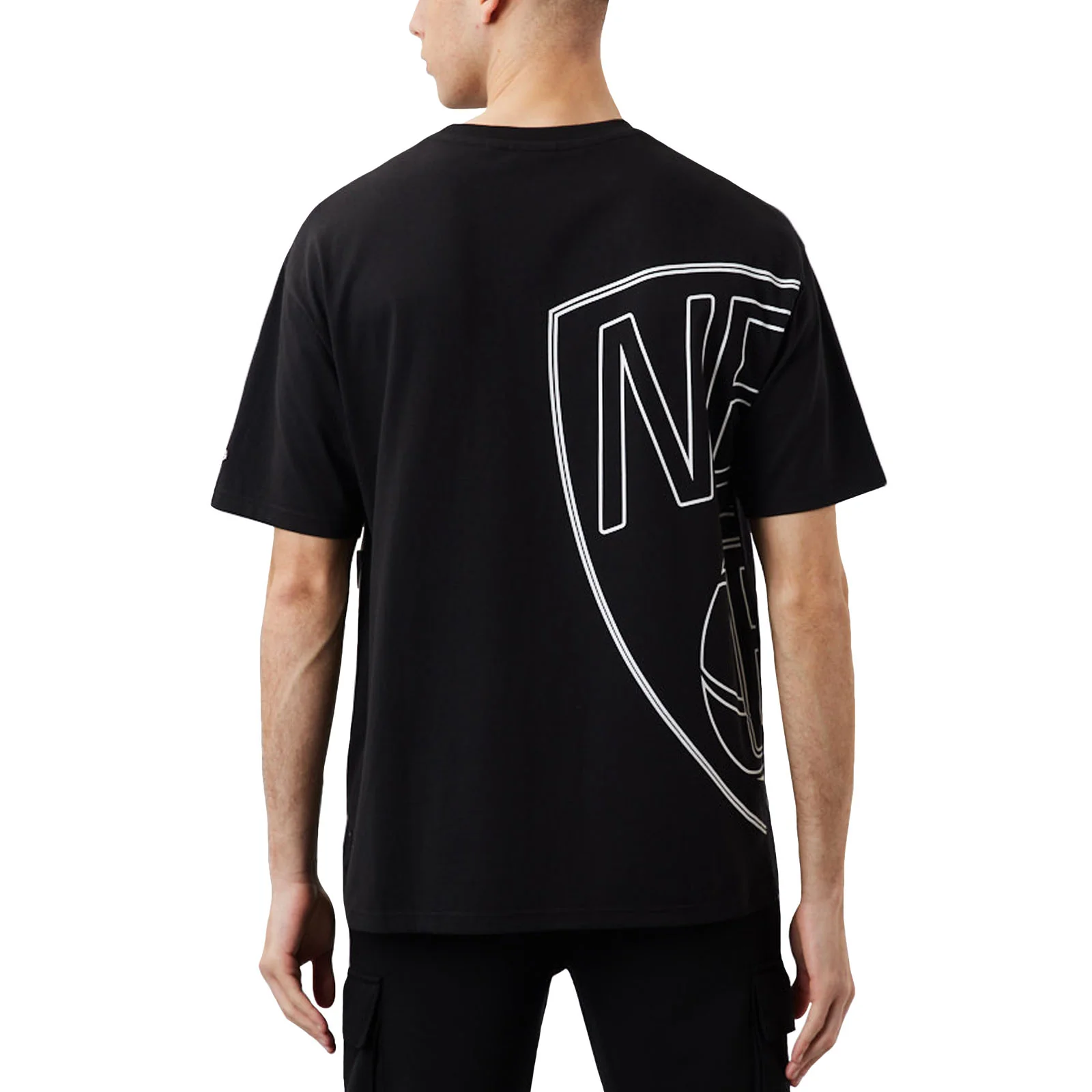 New Era Mens Brooklyn Nets Half Logo Oversized T-Shirt - Black - Image 2