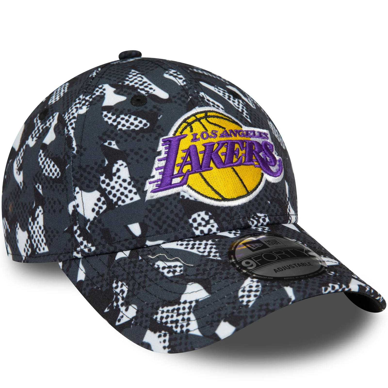 New Era Mens LA Lakers Seasonal Print 9FORTY Baseball Cap - Black - Image 3