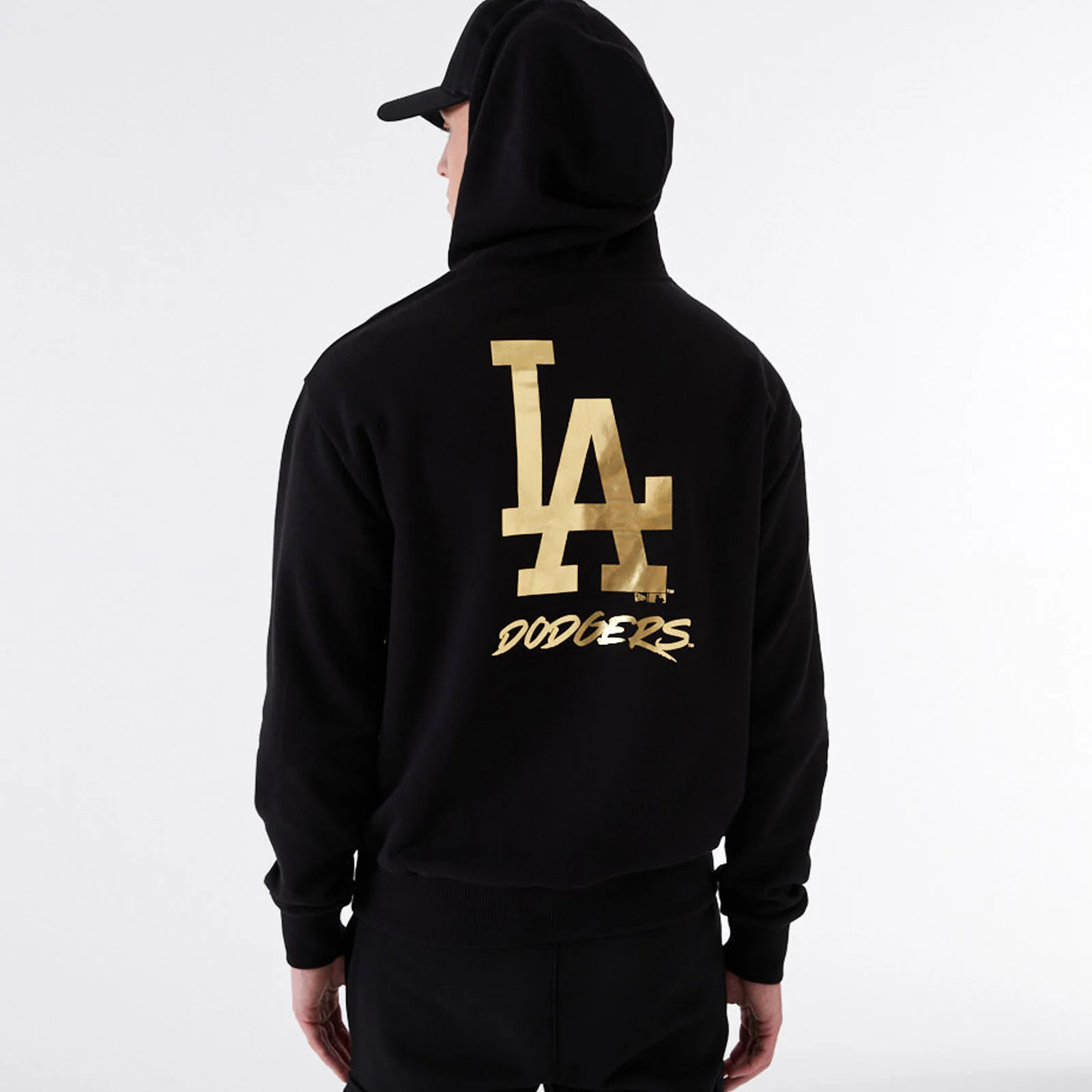 New Era Mens Los Angeles Dodgers MLB Oversized Team Logo Hoodie - Black/Gold - Image 5