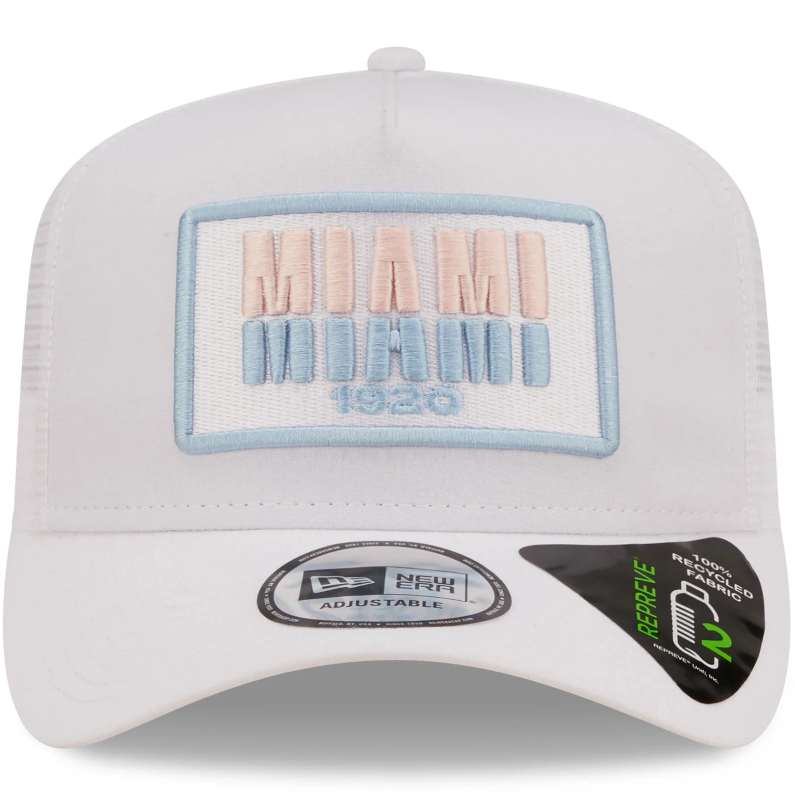 New Era Miami State Repreve USA A-Frame Snapback Trucker Cap - White - Image 4