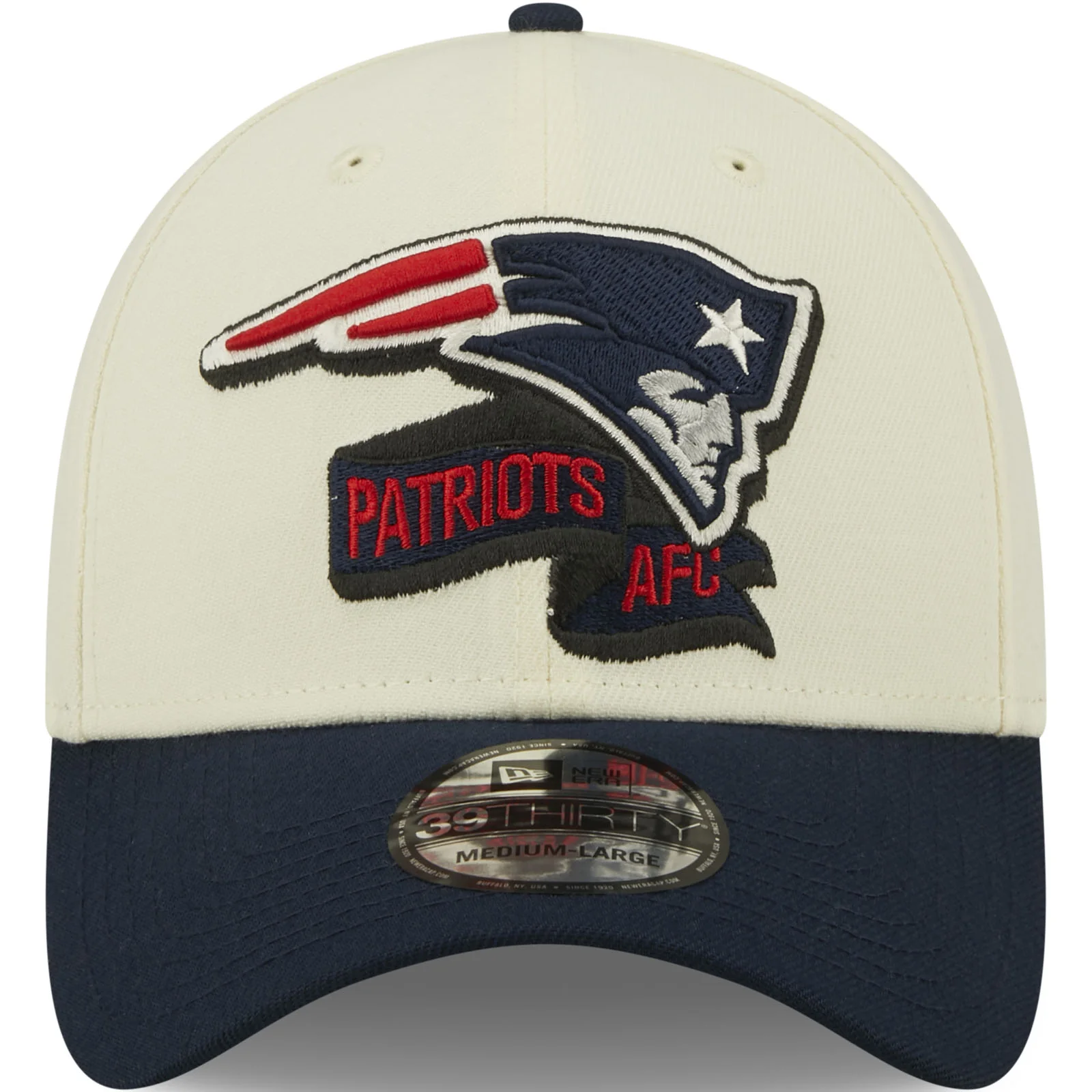 New Era New England Patriots NFL 2022 Sideline 39THIRTY Baseball Cap - Cream - Image 4