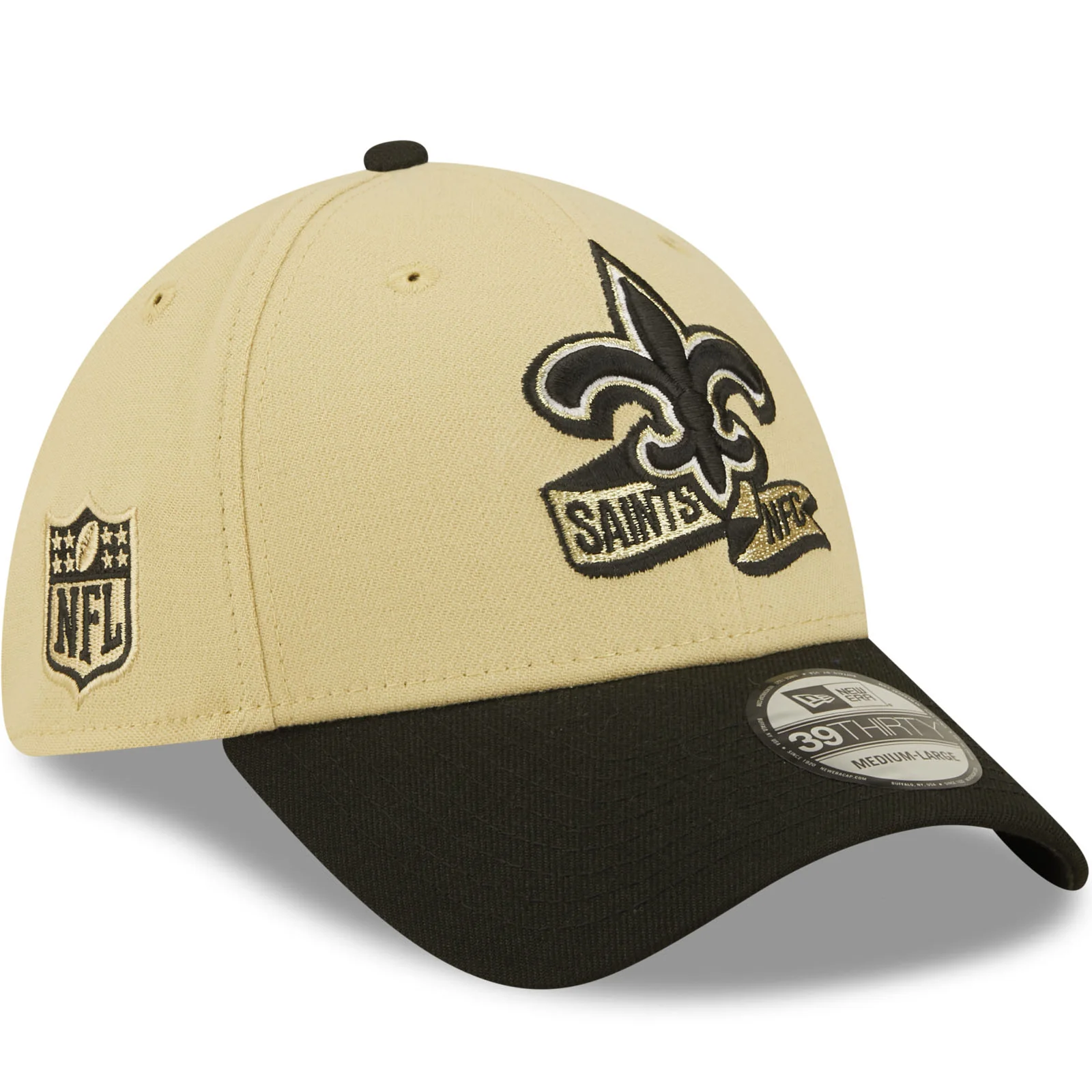 New Era New Orleans Saints NFL 2022 Sideline 39THIRTY Baseball Cap - Cream - Image 3