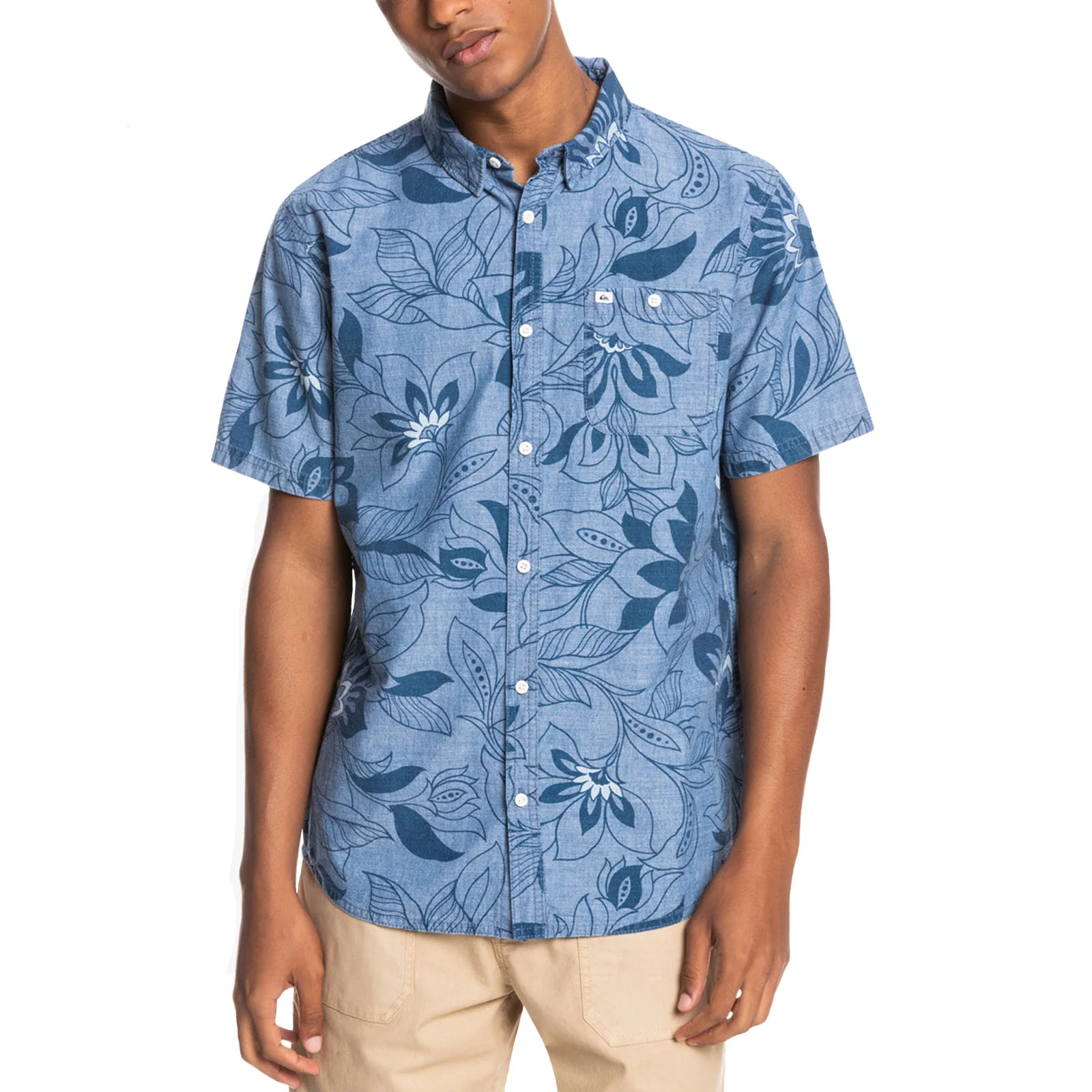 Quiksilver Mens Groveler Button Up Floral Shirt - Faded Denim