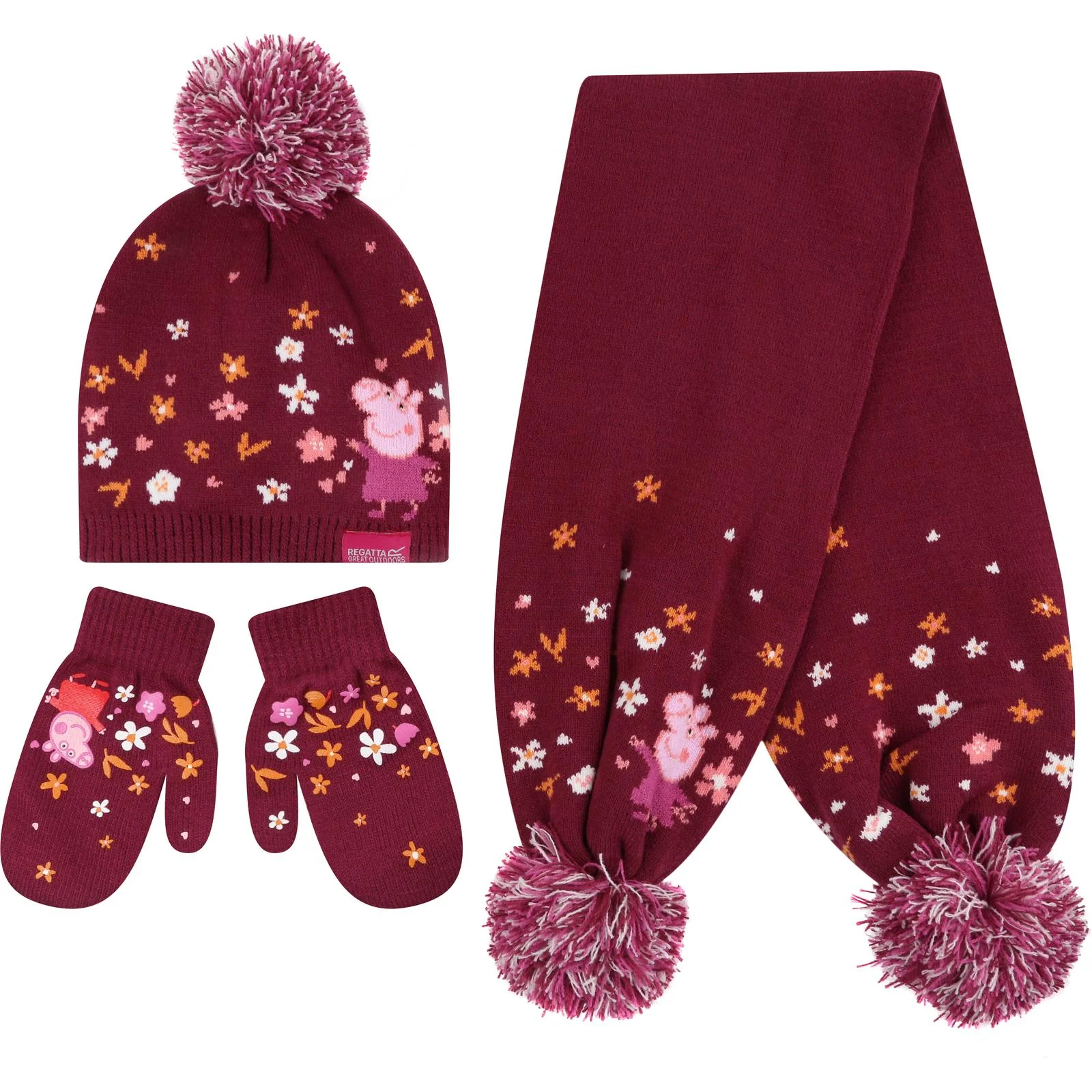 Regatta Kids Peppa Pig Pom Pom Hat, Scarf & Glove Set - Image 10