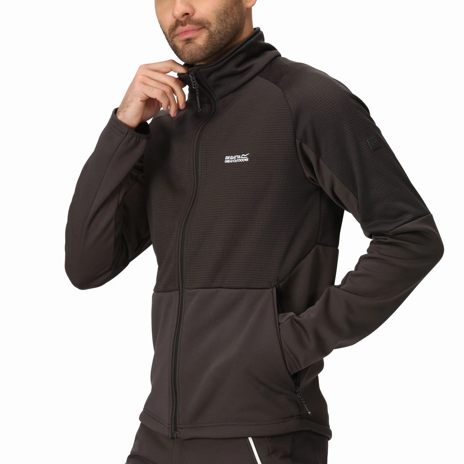 Regatta Mens Highton VI Full Zip Softshell Jacket - Black/Ash - Image 3