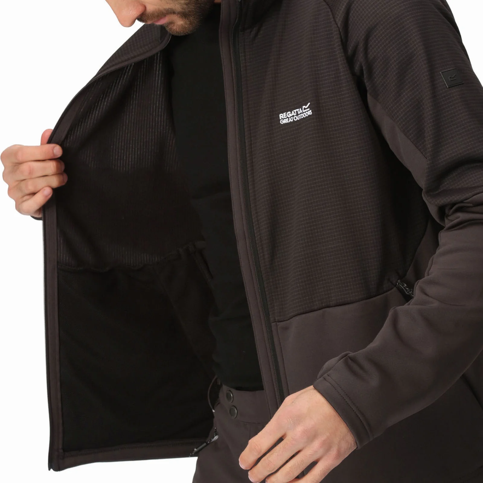 Regatta Mens Highton VI Full Zip Softshell Jacket - Black/Ash - Image 4
