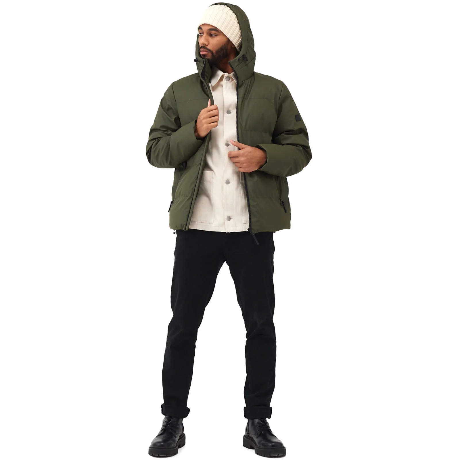 Regatta Mens Saltern Quilted Hooded Water Repellent Jacket - Dark Khaki - Image 3