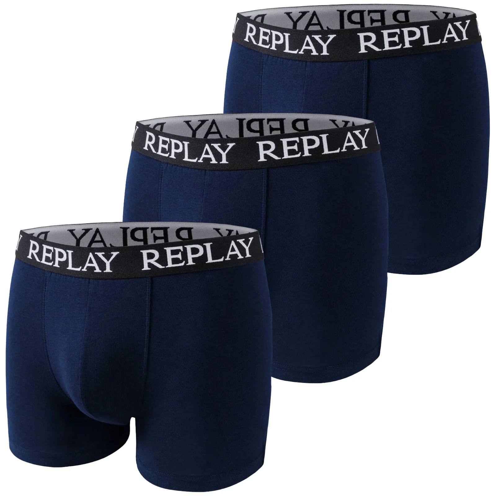 Replay Mens 3 Pack Elasticated Waist Boxer Shorts - Navy