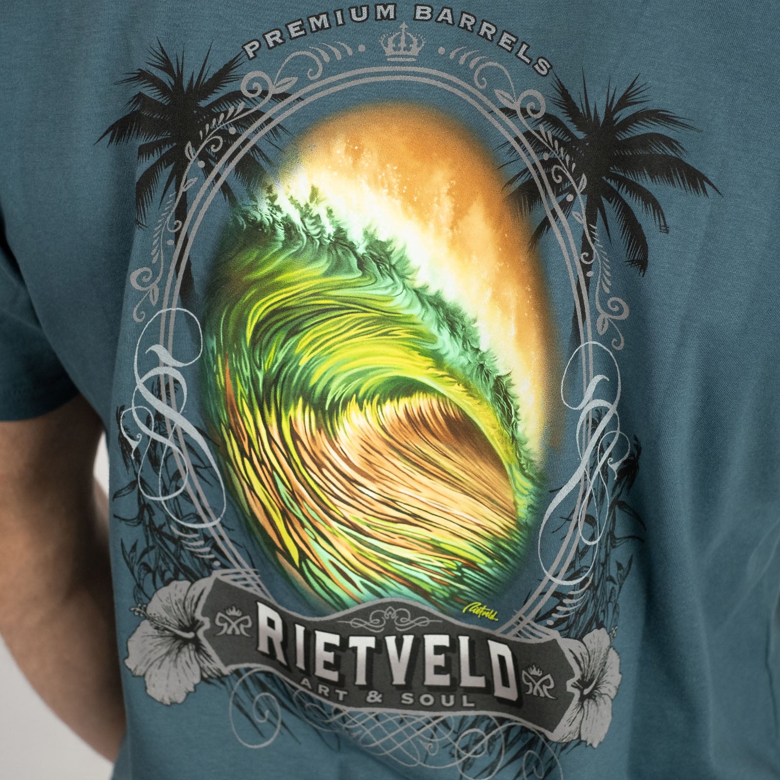 Rietveld Mens Liquid Dreams Classic Graphic T-Shirt  - Teal - Image 4