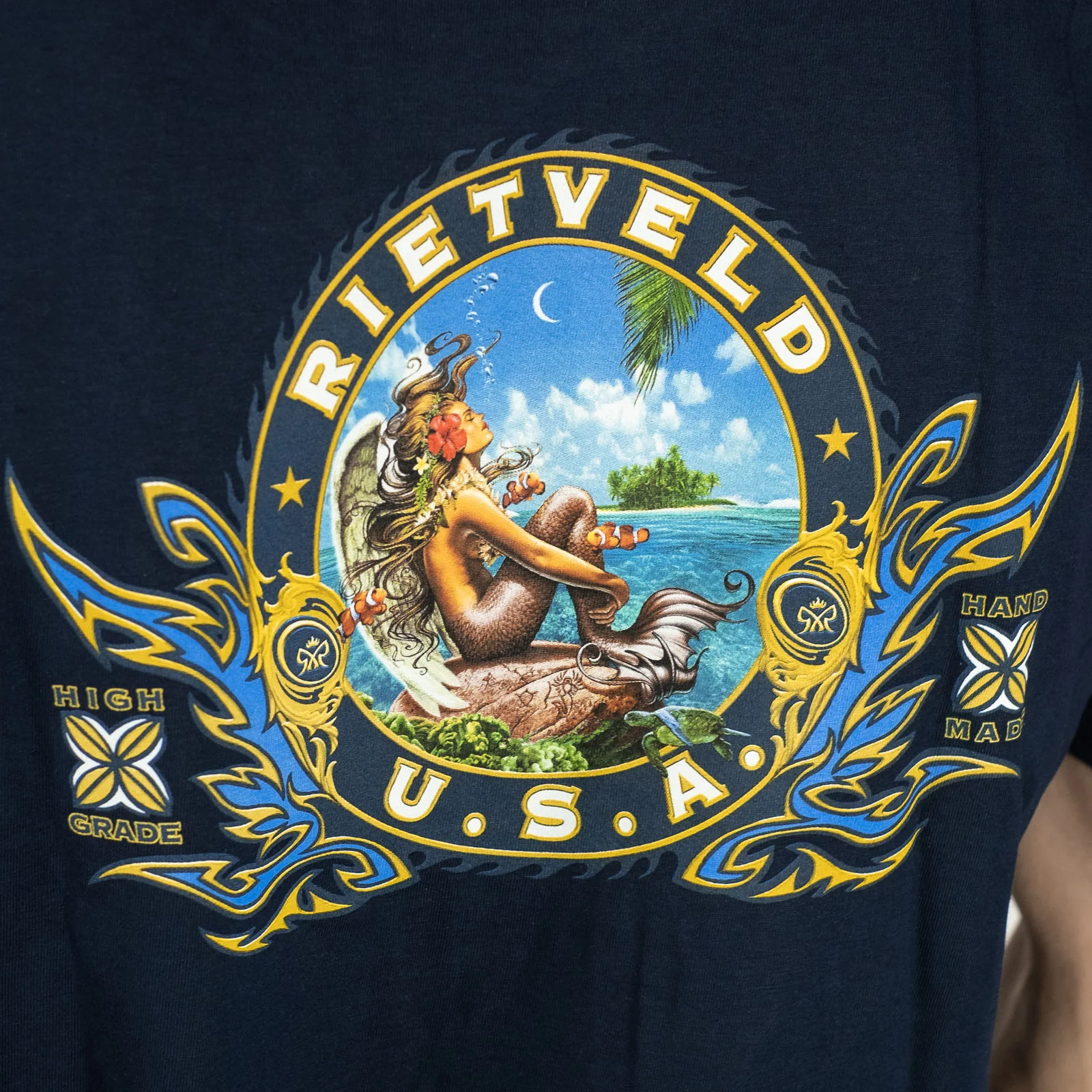 Rietveld Mens Summer Classic Graphic T-Shirt - Navy - Image 4