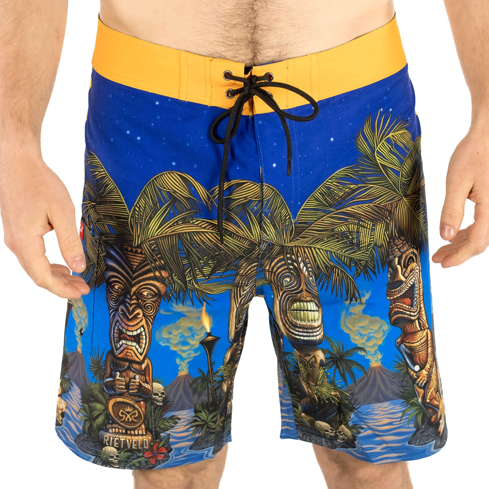 Rietveld Mens Tiki Palms Surf Board Swim Shorts - Blue