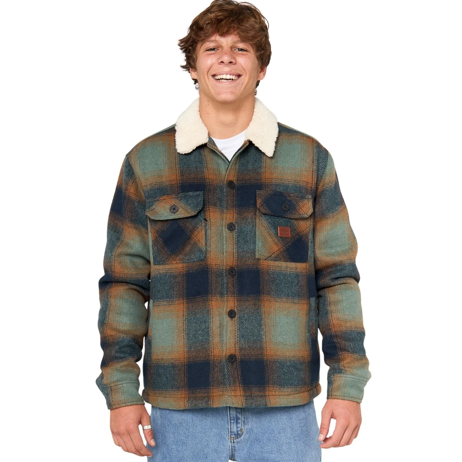 Rip Curl Mens Bells Sherpa Button Up Bomber Jacket - Image 3