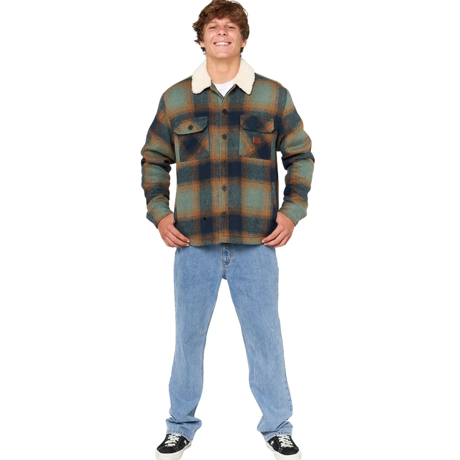 Rip Curl Mens Bells Sherpa Button Up Bomber Jacket - Image 9