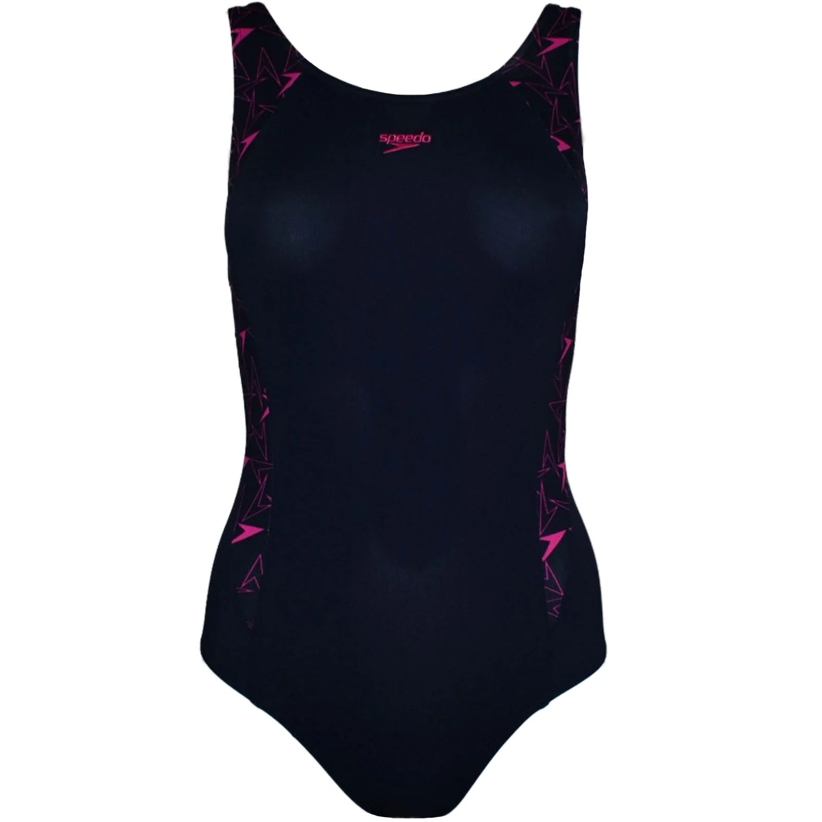 Speedo Womens Boomstar Splice Flyback One Piece Swimming Costume - Navy/Pink