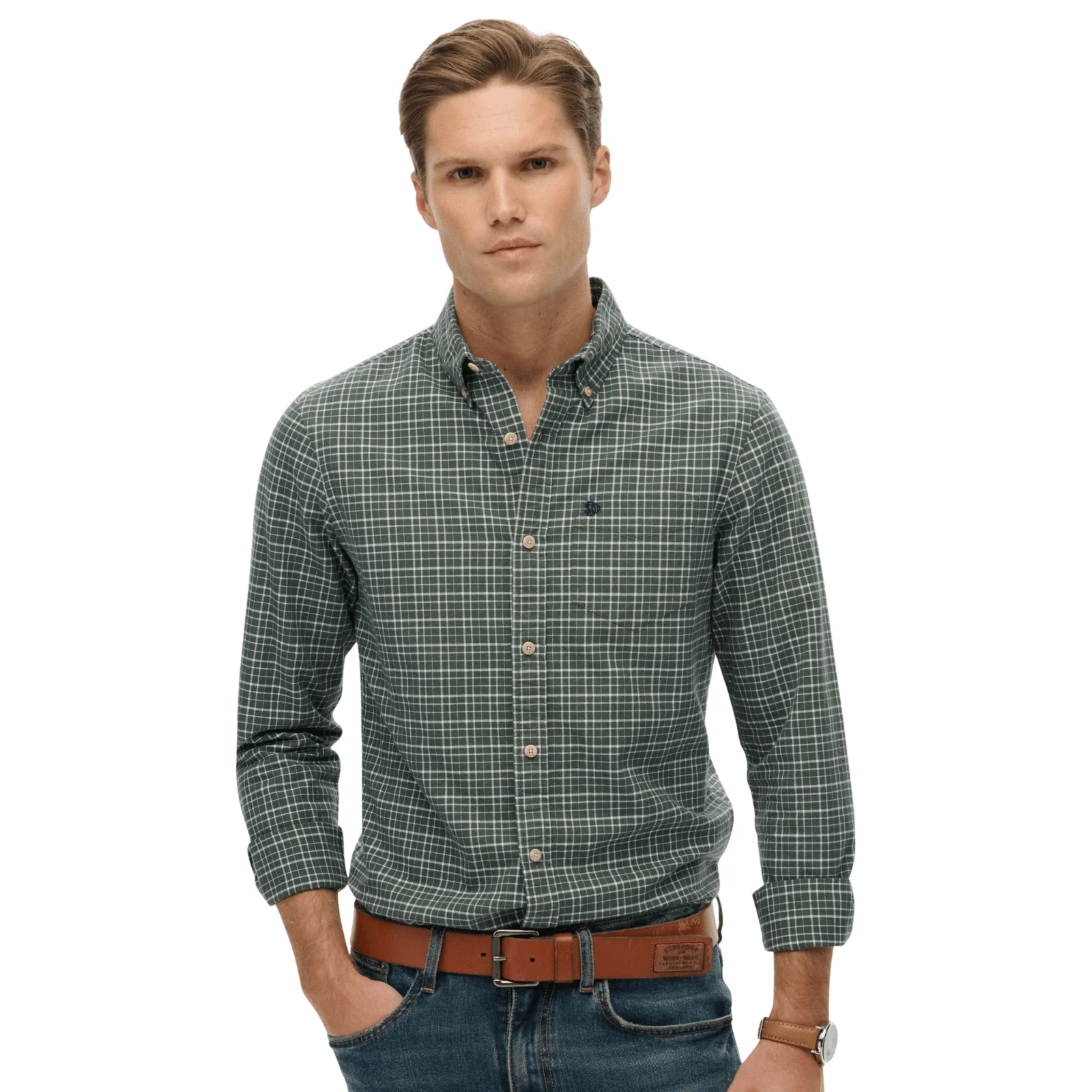 Superdry Mens Premium Check Oxford Long Sleeve Shirt - Image 2