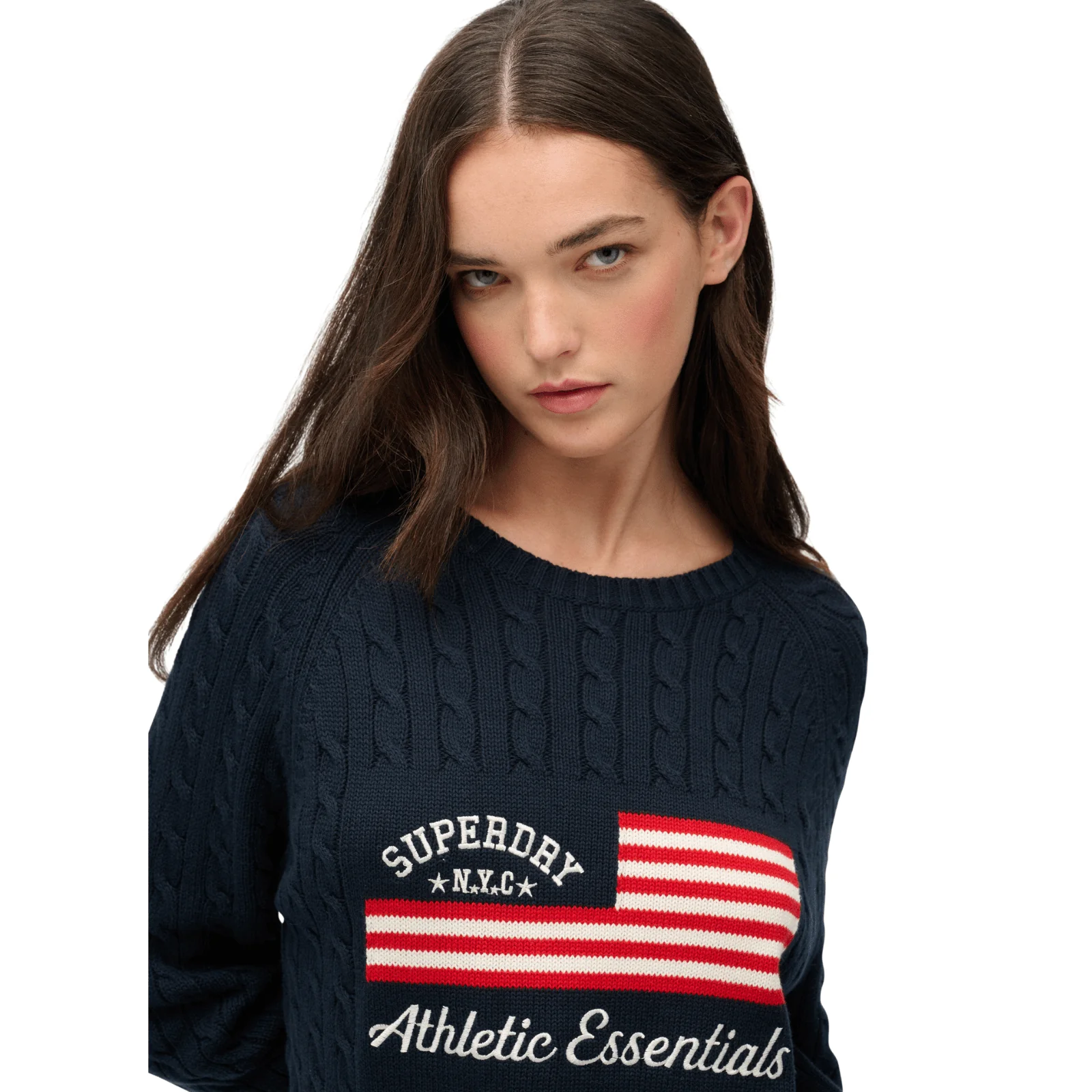 Superdry Womens Slouchy Cable Flag Knitwear Jumper - Image 2