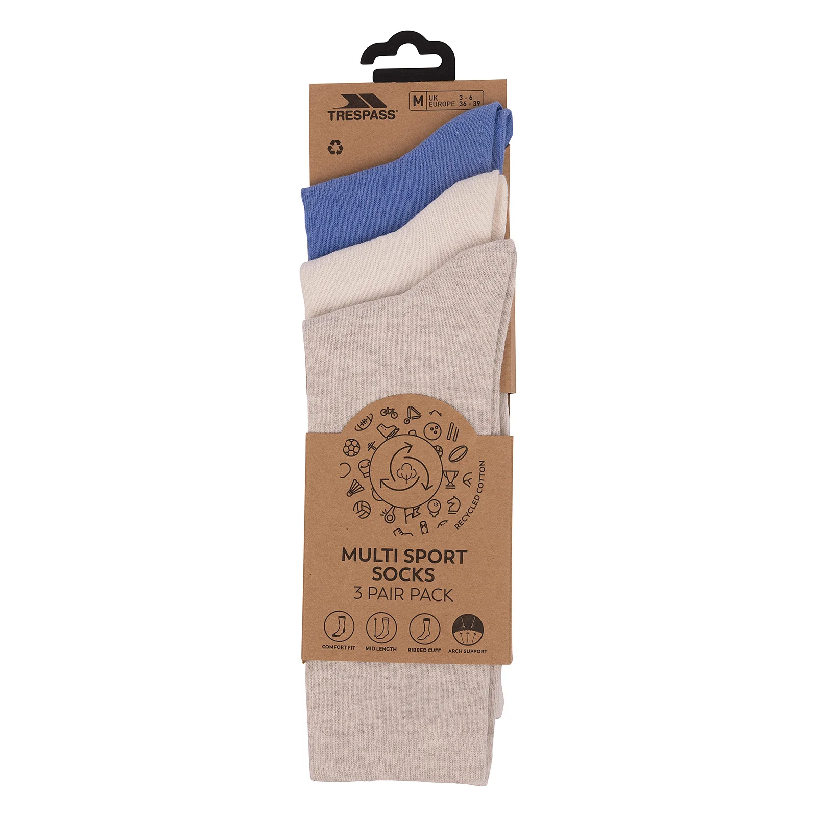 Trespass Unisex Heathan 3 Pack Crew Socks - Image 2