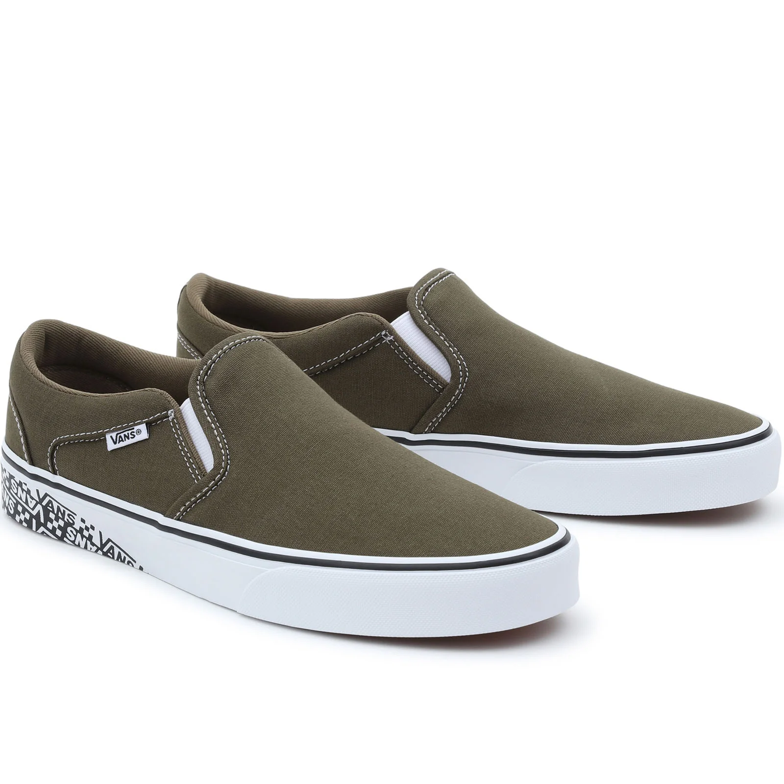 Vans Mens Asher Off The Wall Logo Slip On Trainers - Olive - Image 4