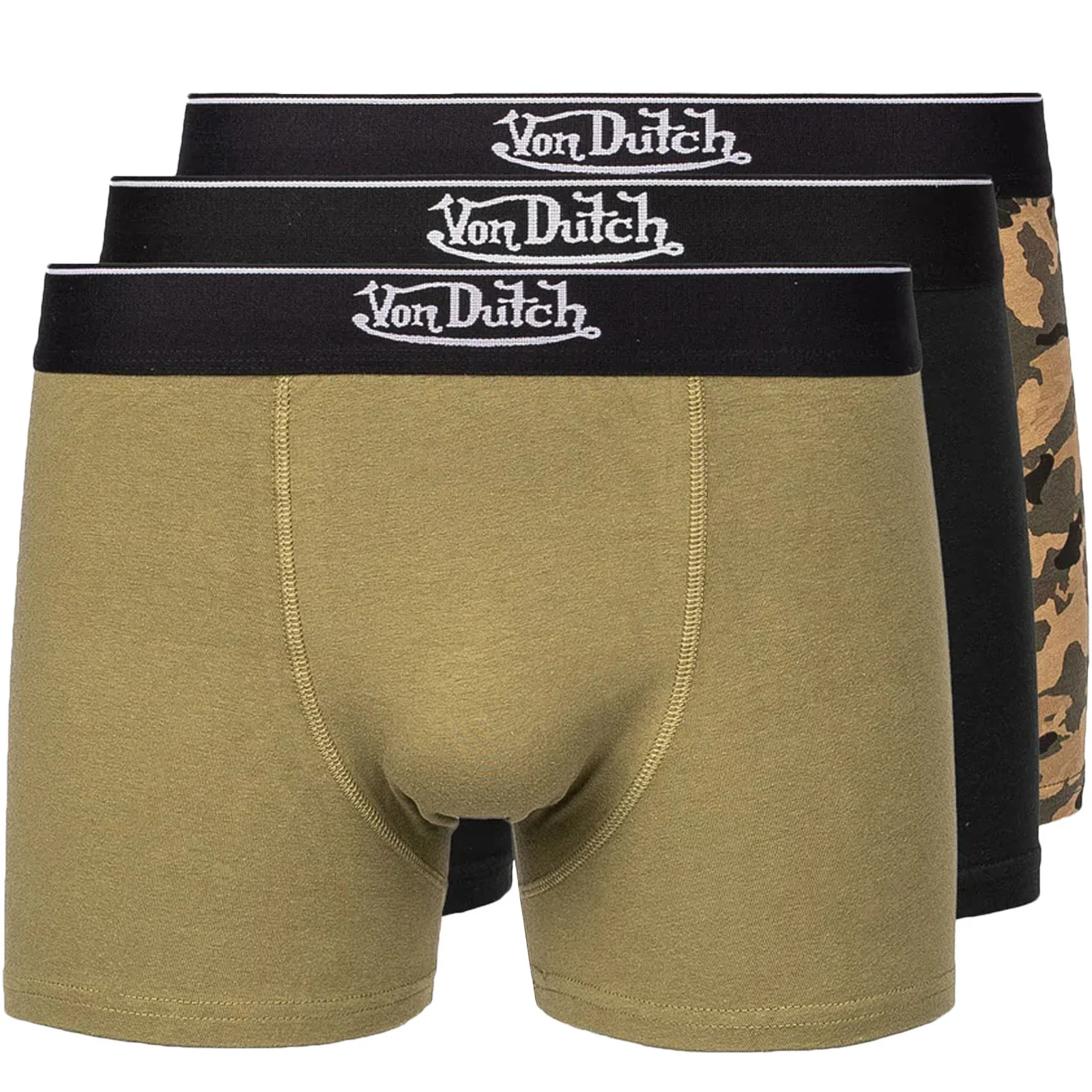 Von Dutch Mens Contrast 3 Pack Elasticated Boxer Shorts - Green Multi